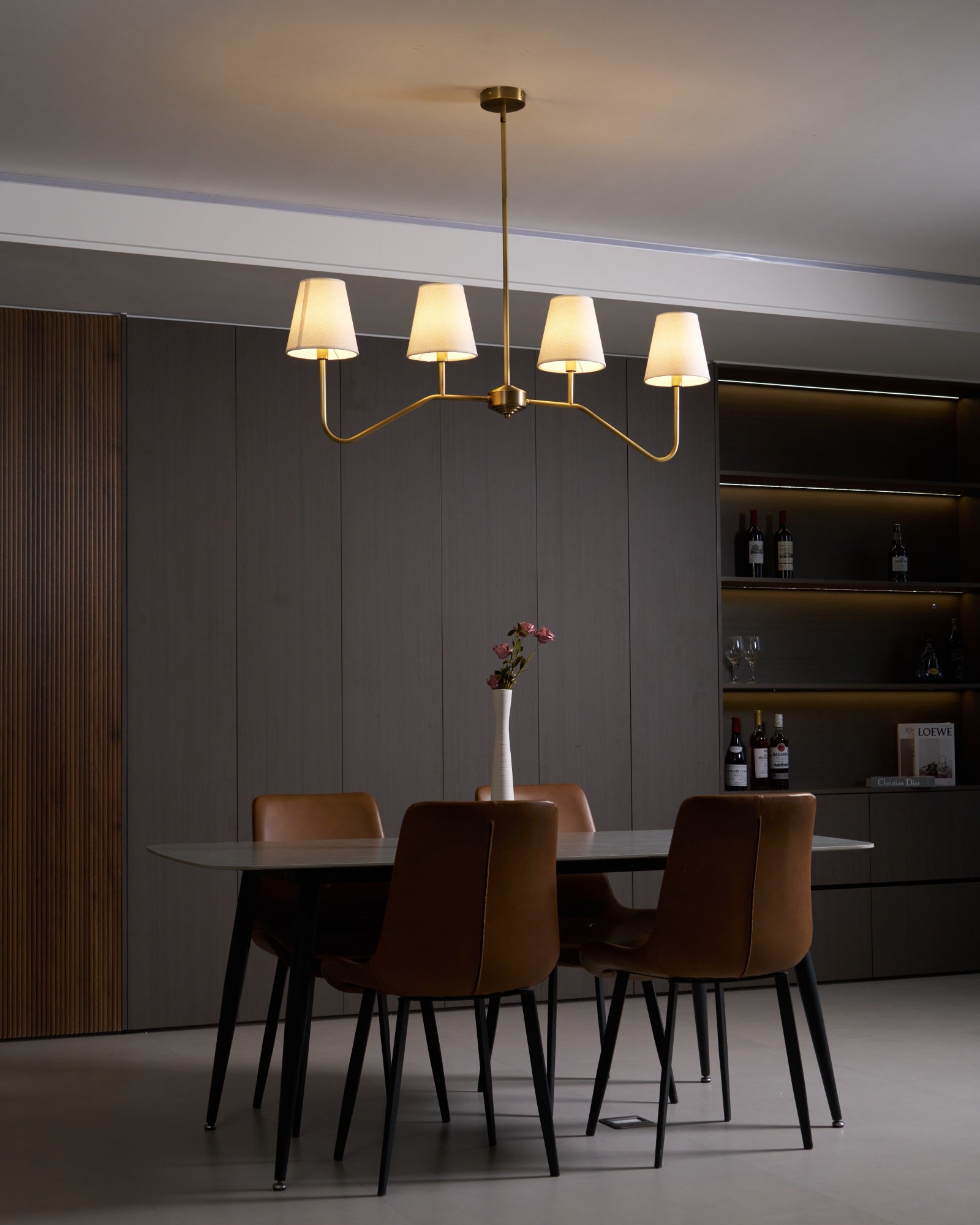 Lustra Chandelier Brass Curved Beige Linear-Neutral Decor