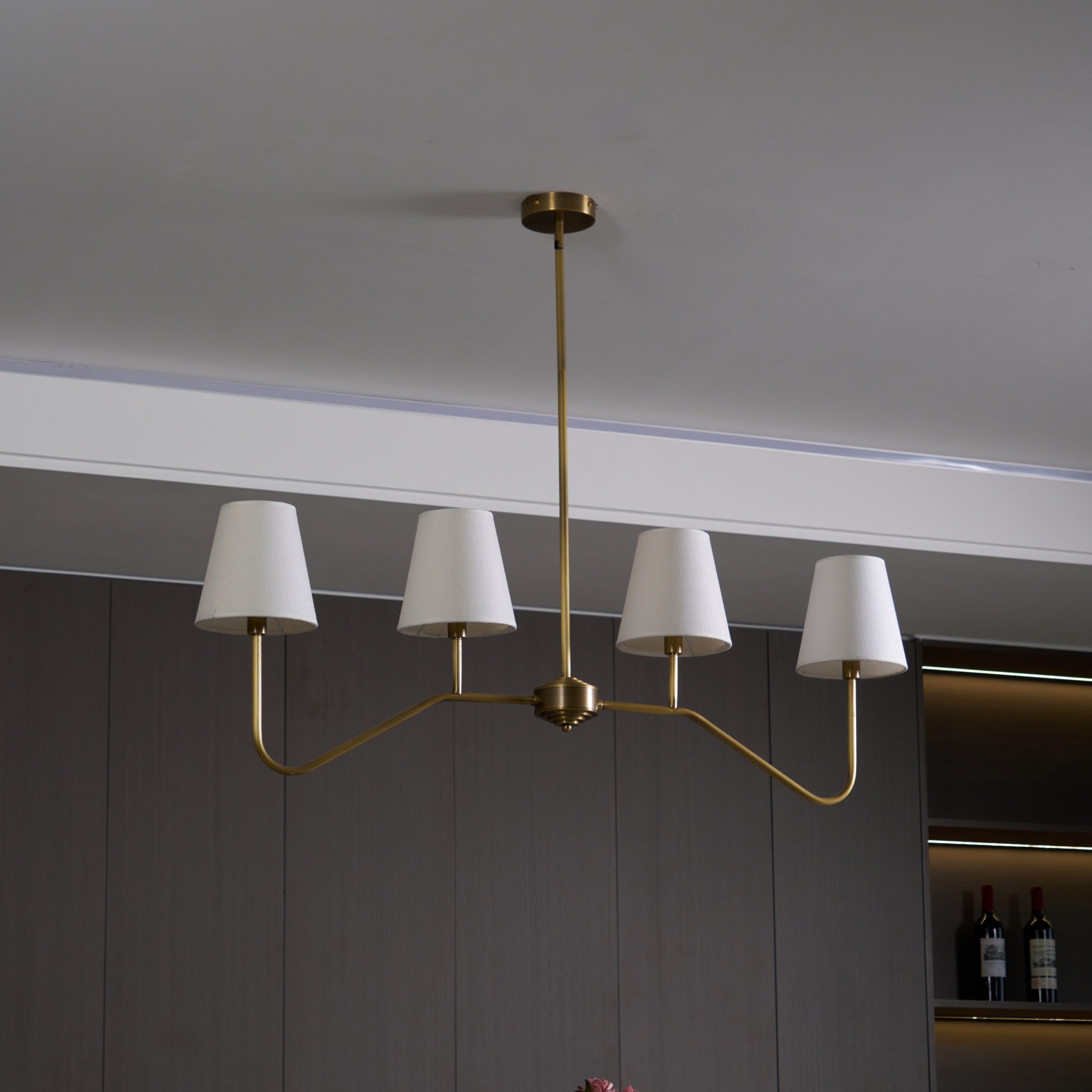 Lustra Chandelier Brass Curved Beige Linear-Neutral Decor