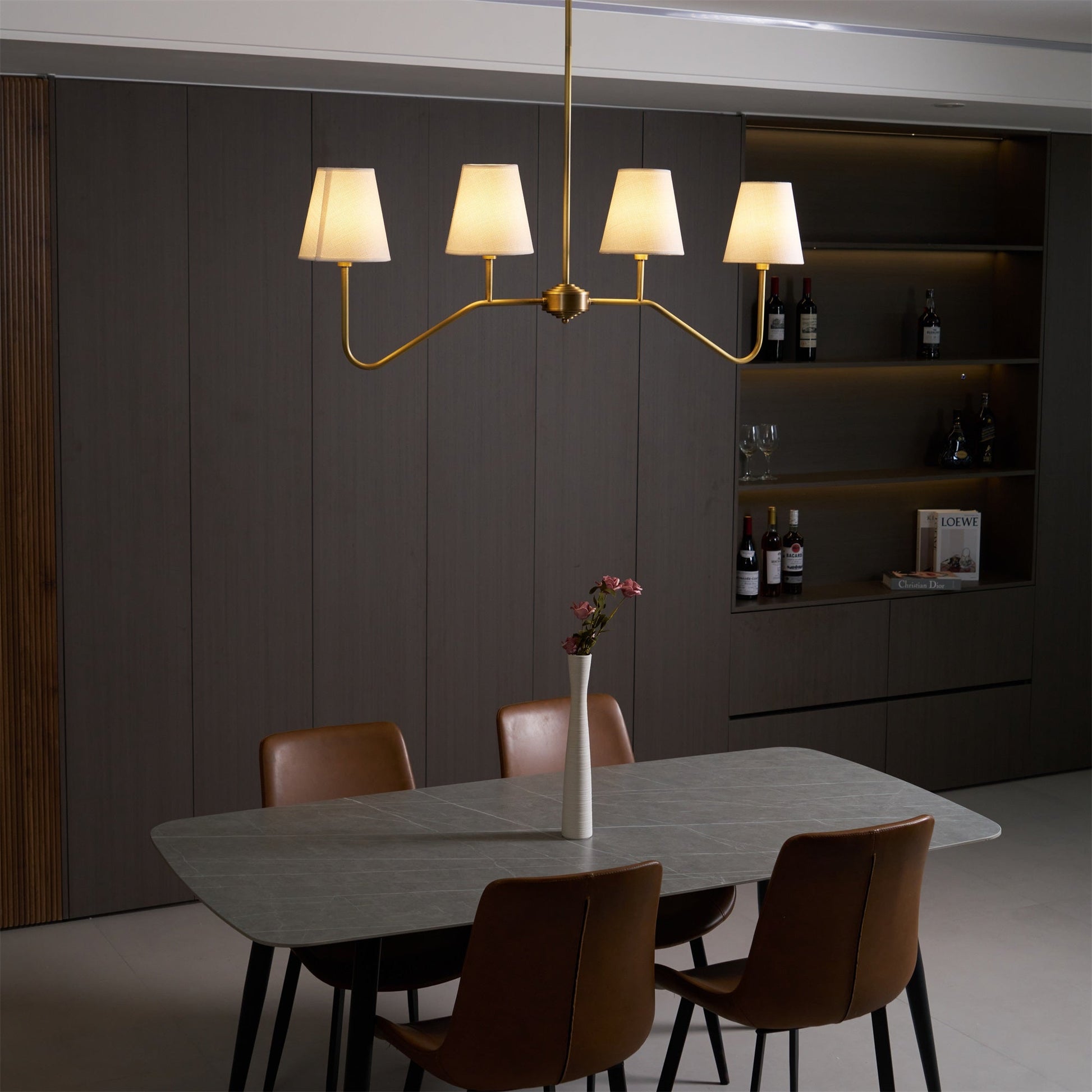 Lustra Chandelier Brass Curved Beige Linear-Neutral Decor
