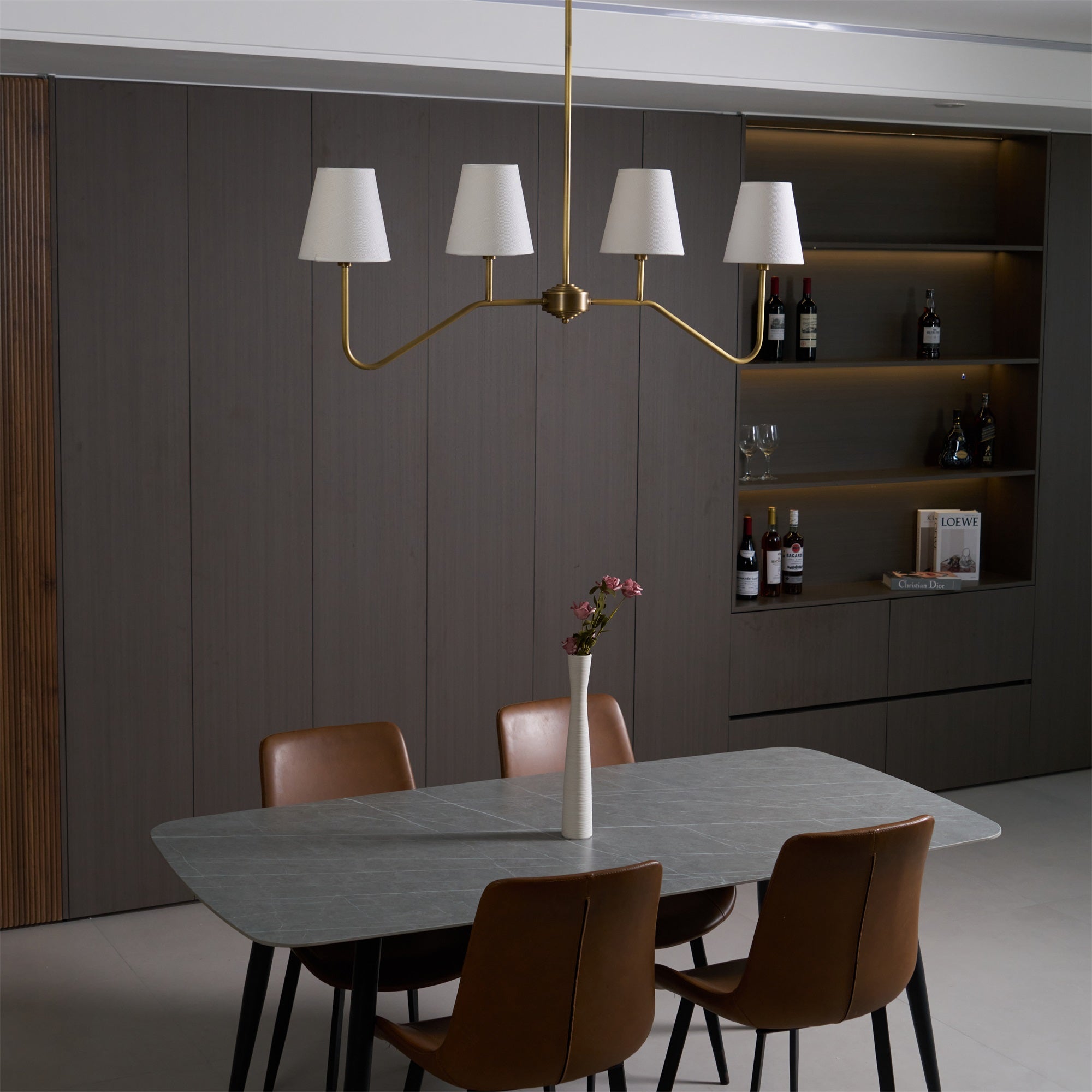 Lustra Chandelier Brass Curved Beige Linear-Neutral Decor