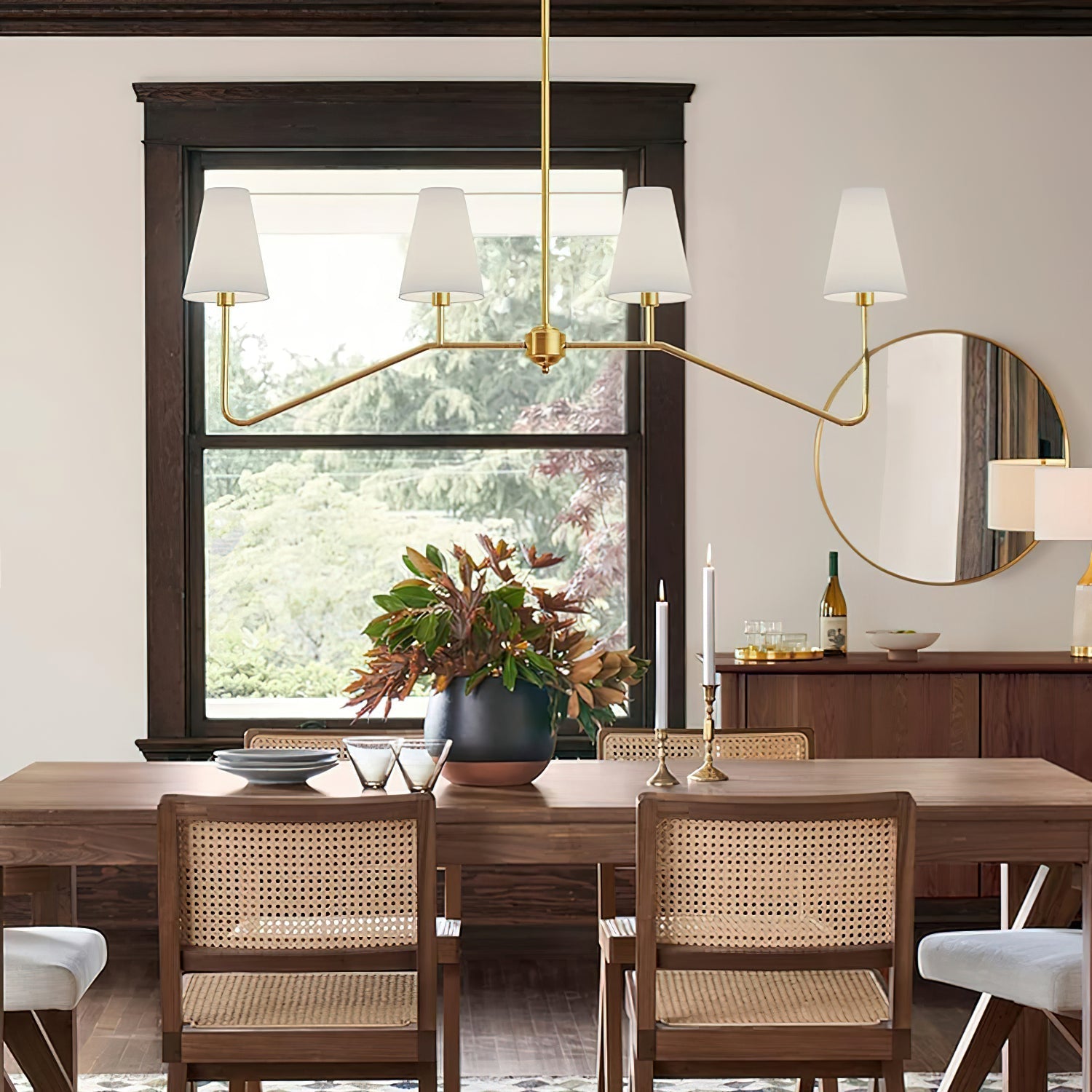 Lustra Chandelier Brass Curved Beige Linear-Neutral Decor