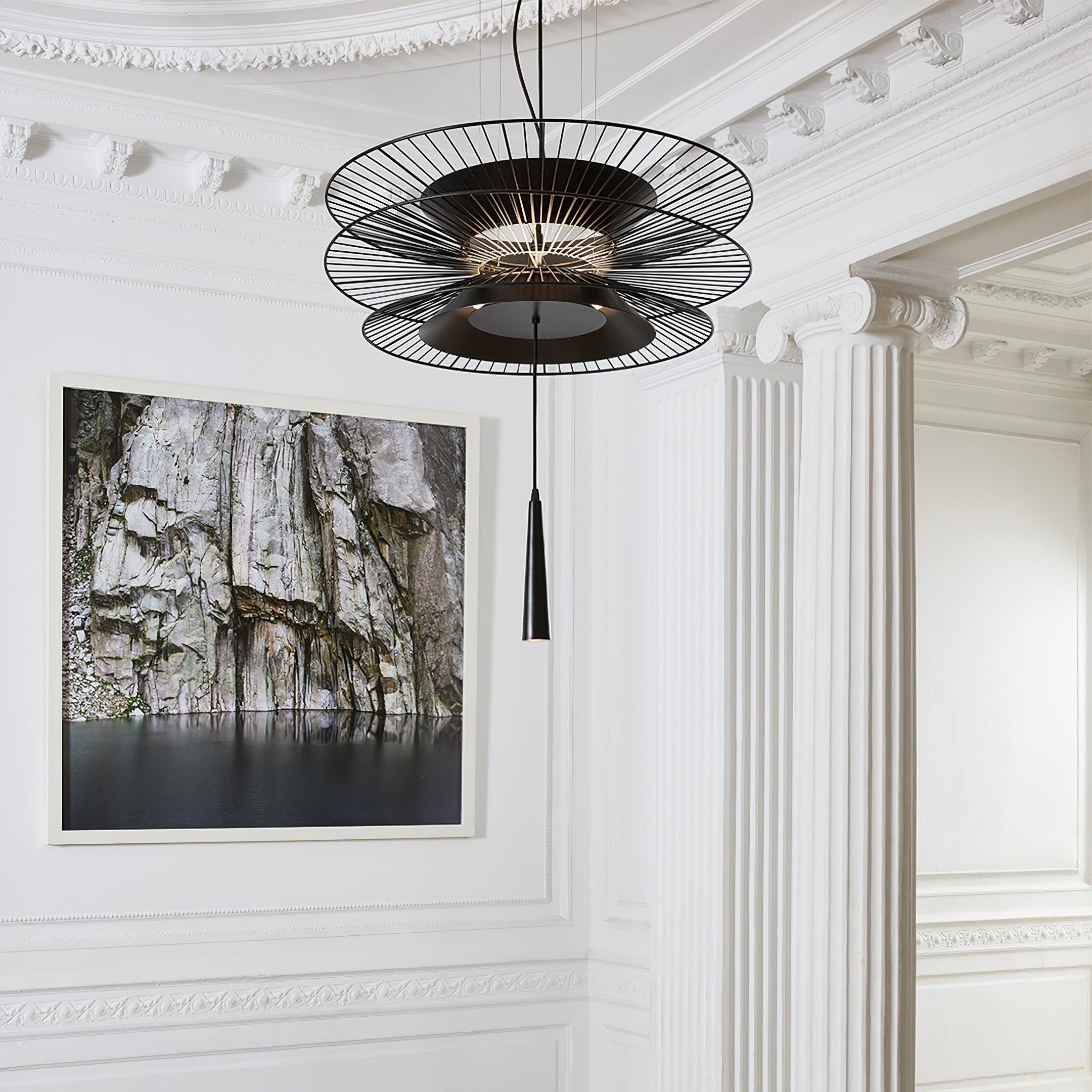 Chandelier Sculptural Layered Wire Frame Statement Bold Modern Centerpiece