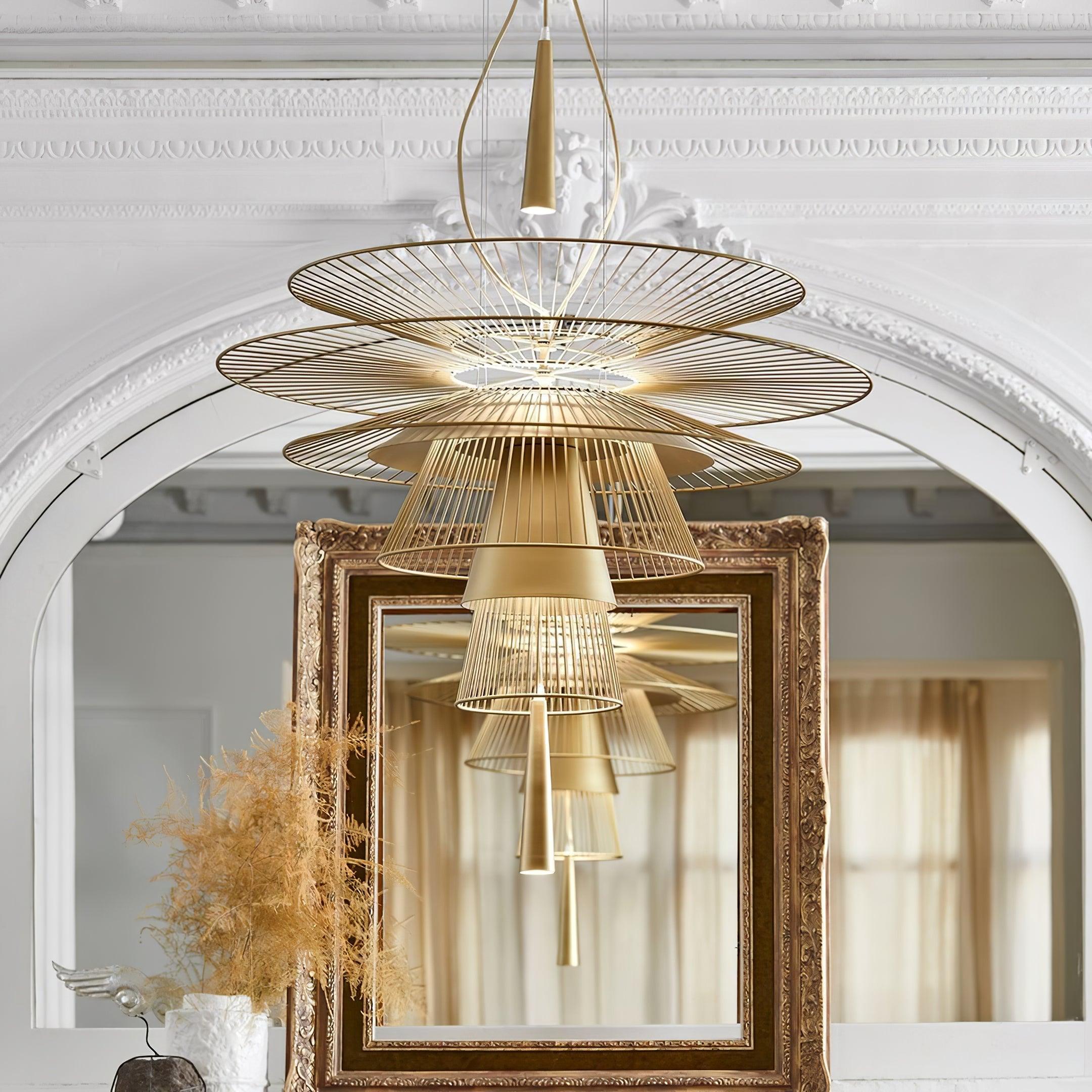 Chandelier Sculptural Layered Wire Frame Statement Bold Modern Centerpiece