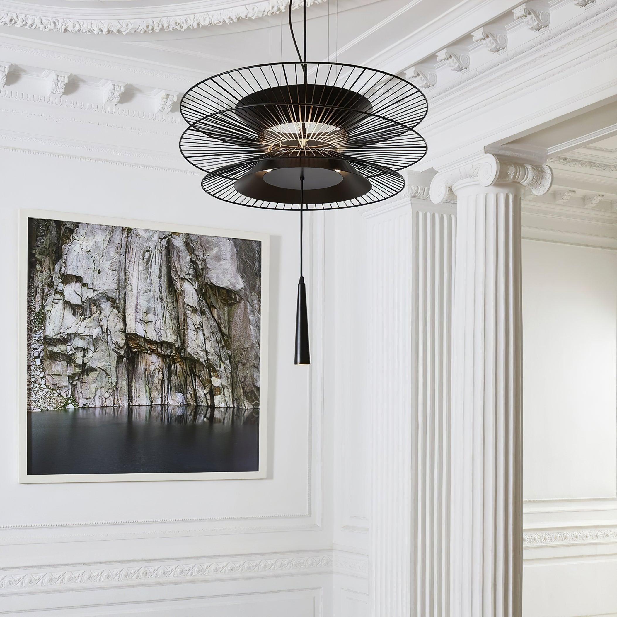 Chandelier Sculptural Layered Wire Frame Statement Bold Modern Centerpiece