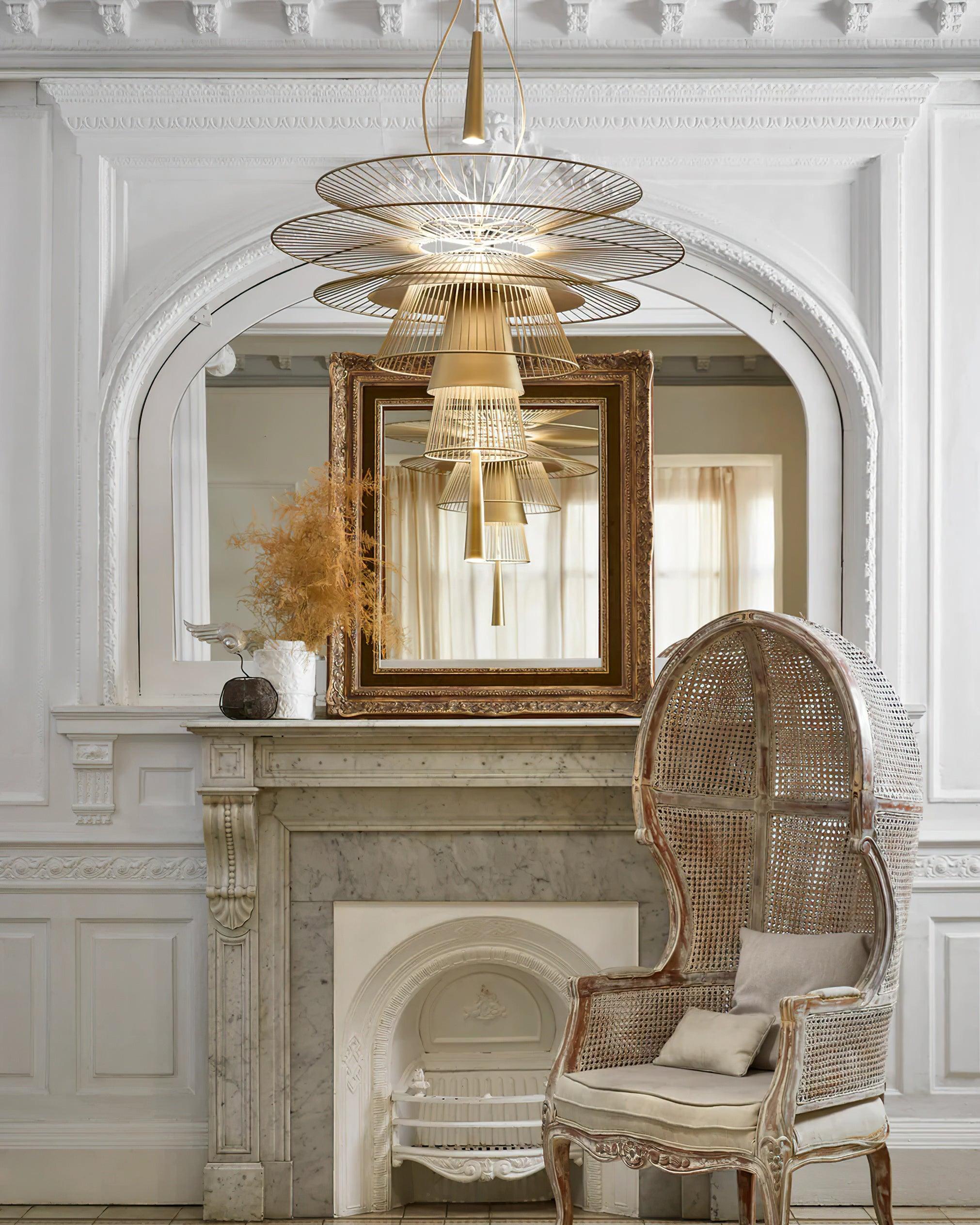 Chandelier Sculptural Layered Wire Frame Statement Bold Modern Centerpiece