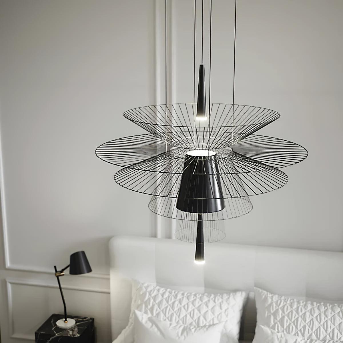 Chandelier Sculptural Layered Wire Frame Statement Bold Modern Centerpiece