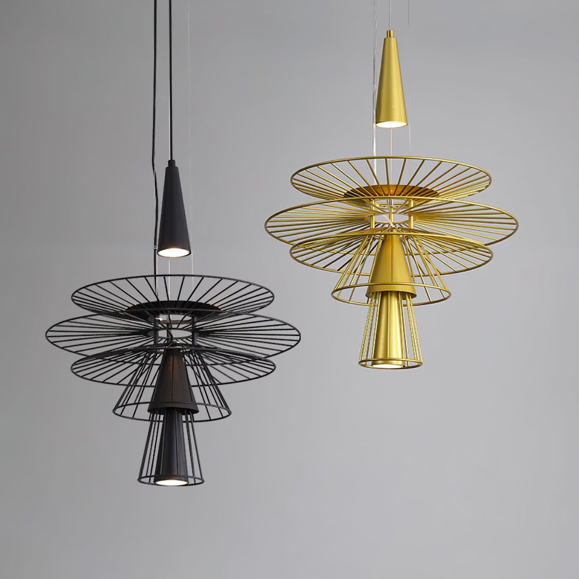 Chandelier Sculptural Layered Wire Frame Statement Bold Modern Centerpiece