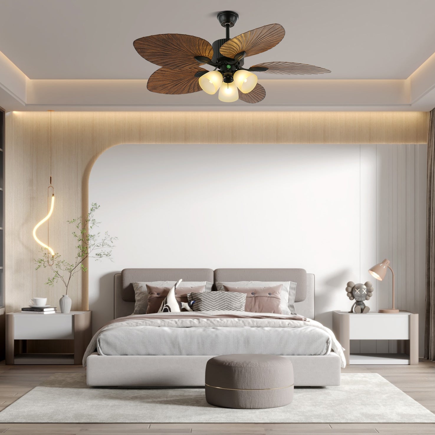 Vase Tropical Wood Ceiling Fan Light-Neutral Decor