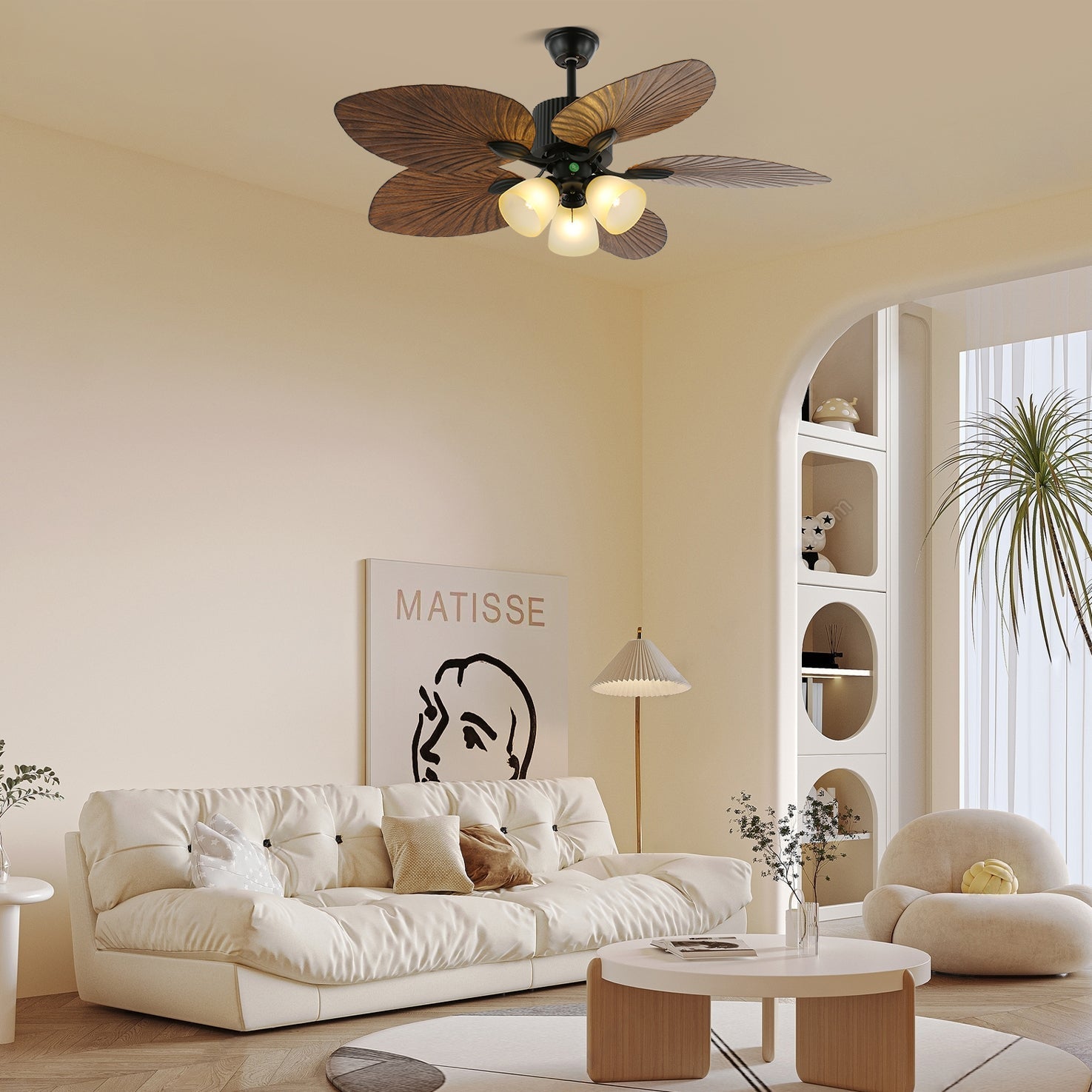 Vase Tropical Wood Ceiling Fan Light-Neutral Decor