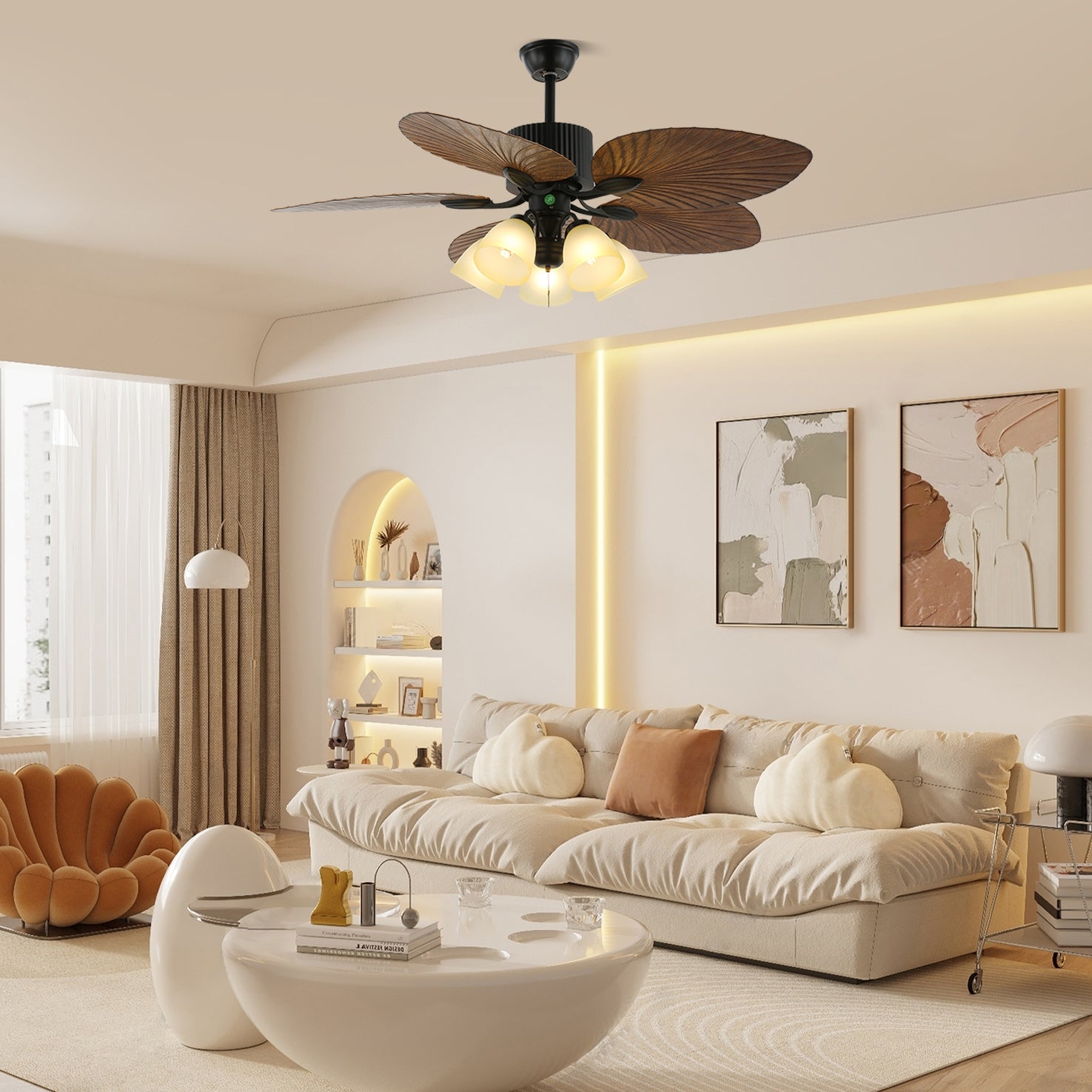 Banana Wood Leaves Ceiling Fan Light-Neutral Decor