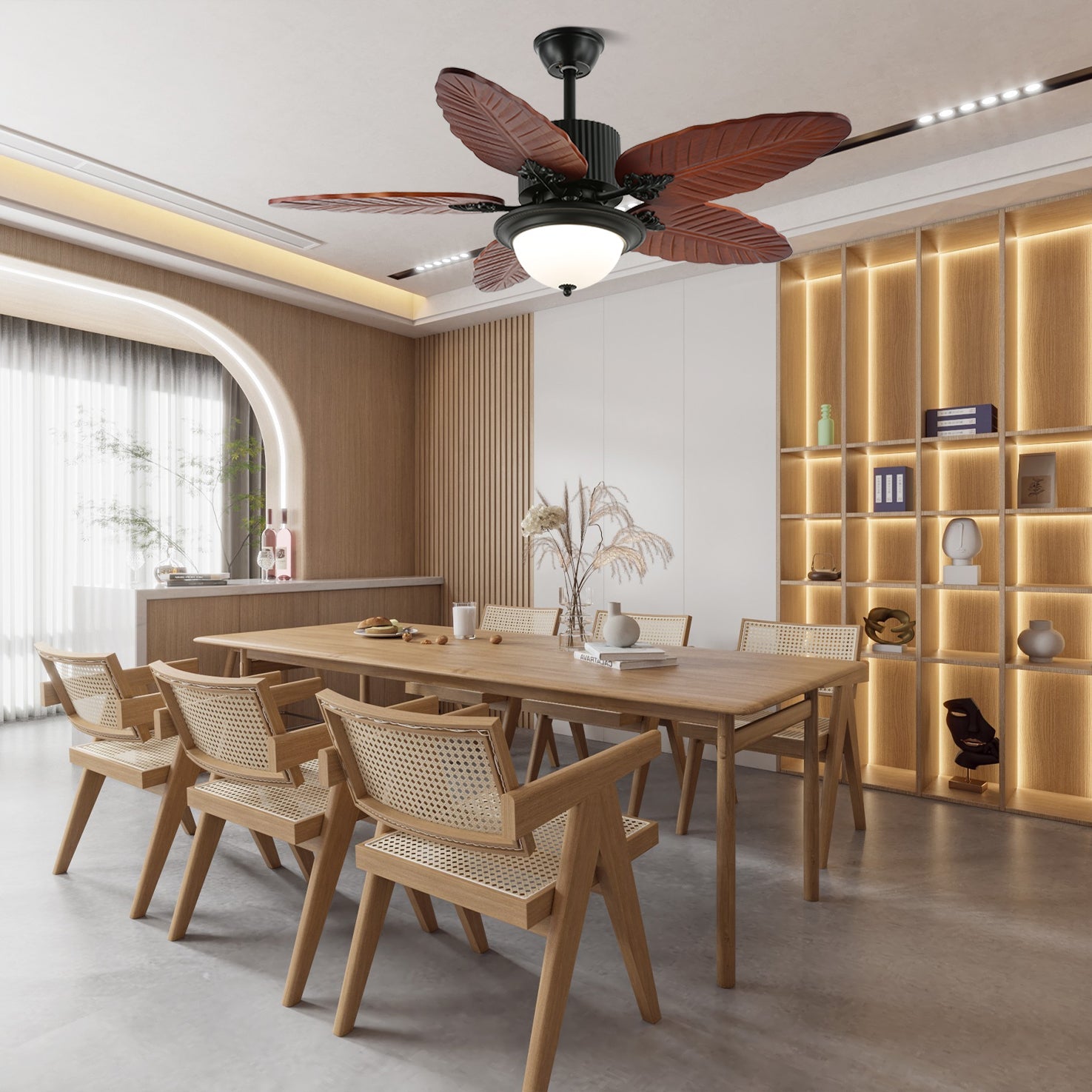 Banana Wood Leaves Ceiling Fan Light-Neutral Decor