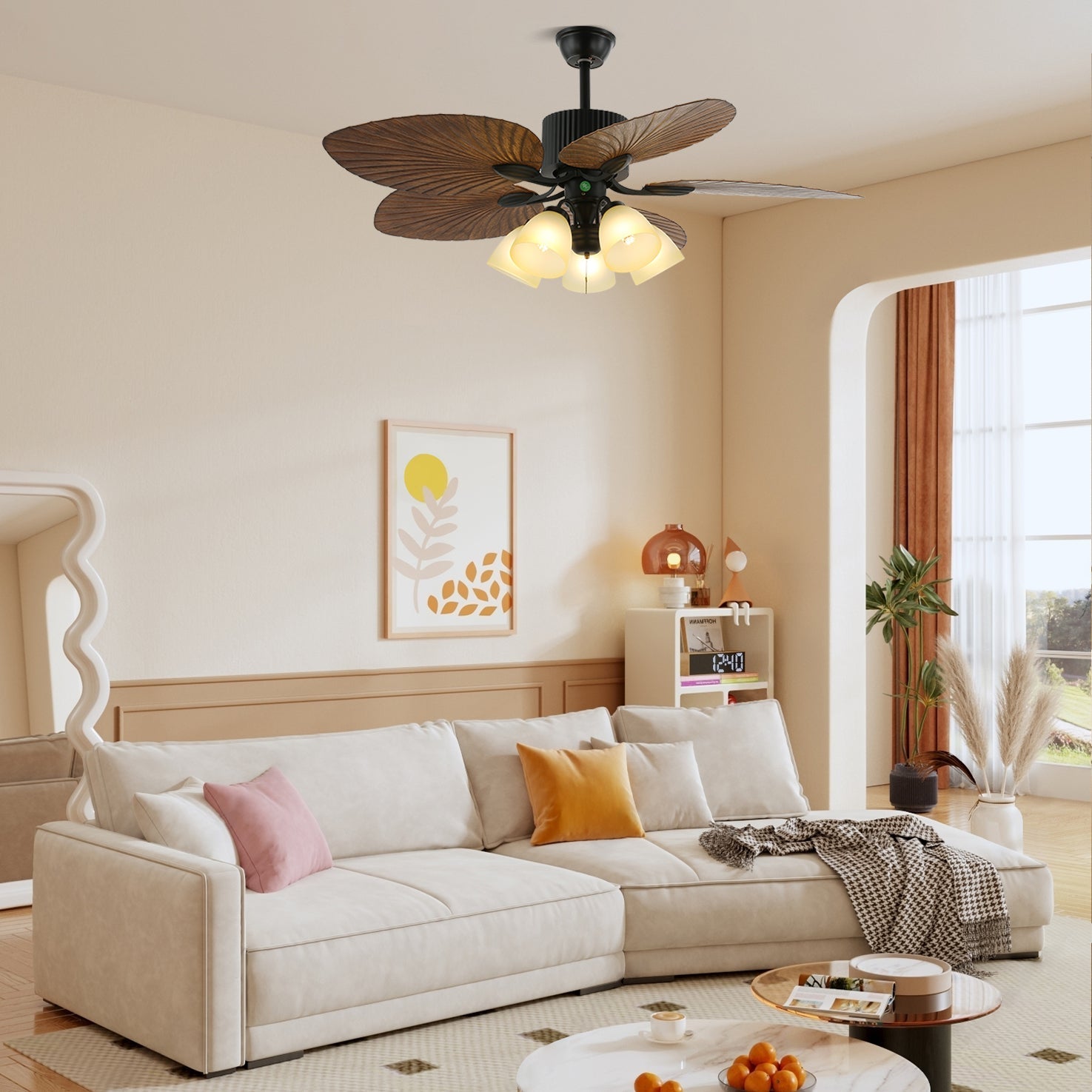 Vase Tropical Wood Ceiling Fan Light-Neutral Decor