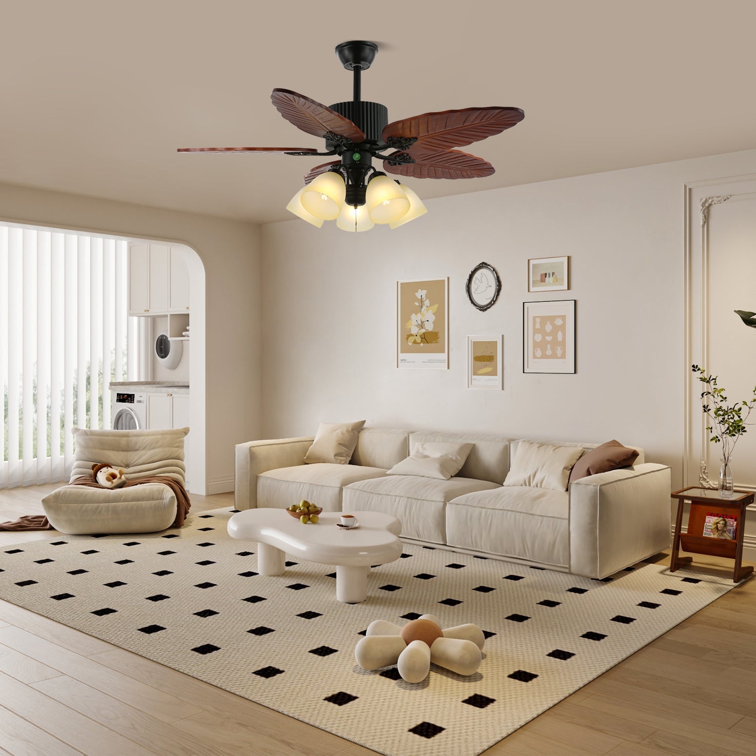 Vase Tropical Wood Ceiling Fan Light-Neutral Decor