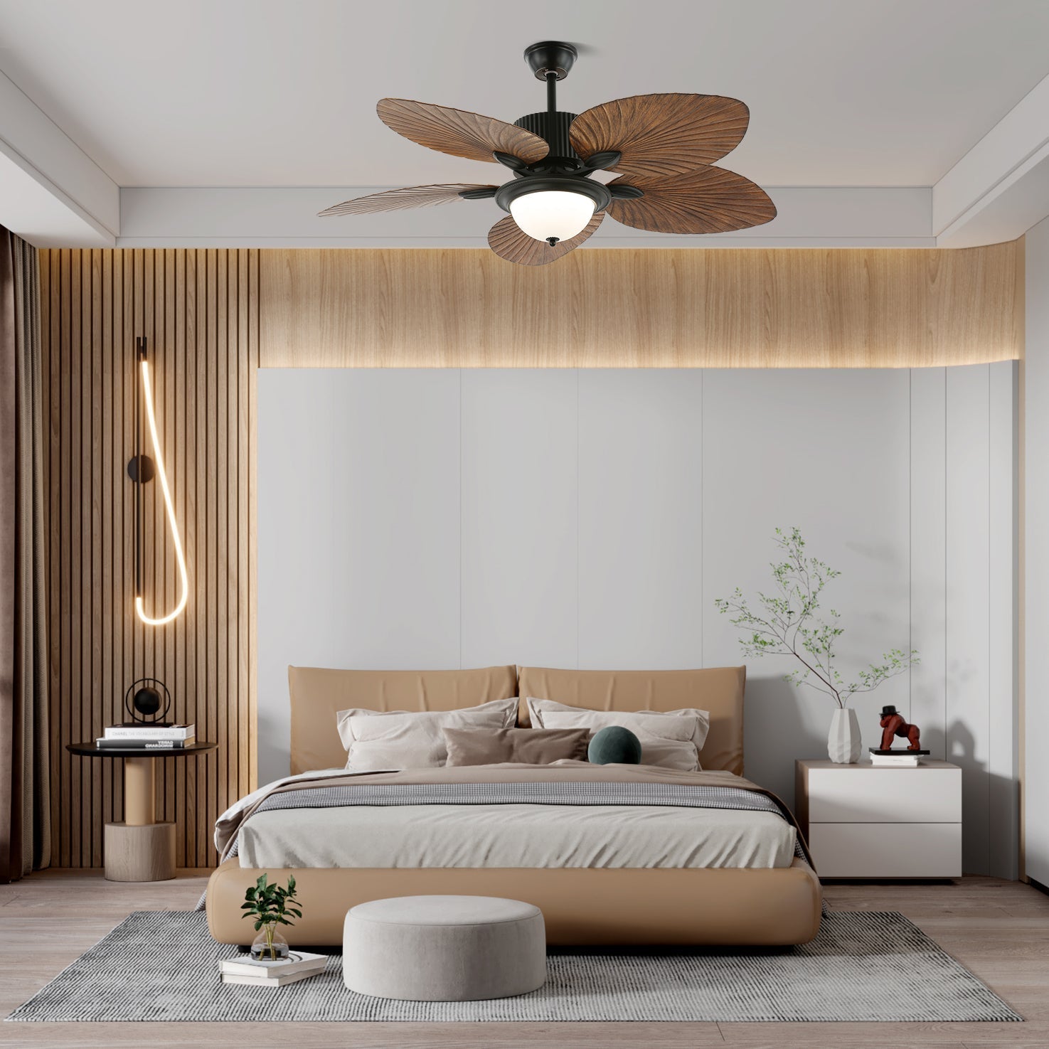 Vase Tropical Wood Ceiling Fan Light-Neutral Decor