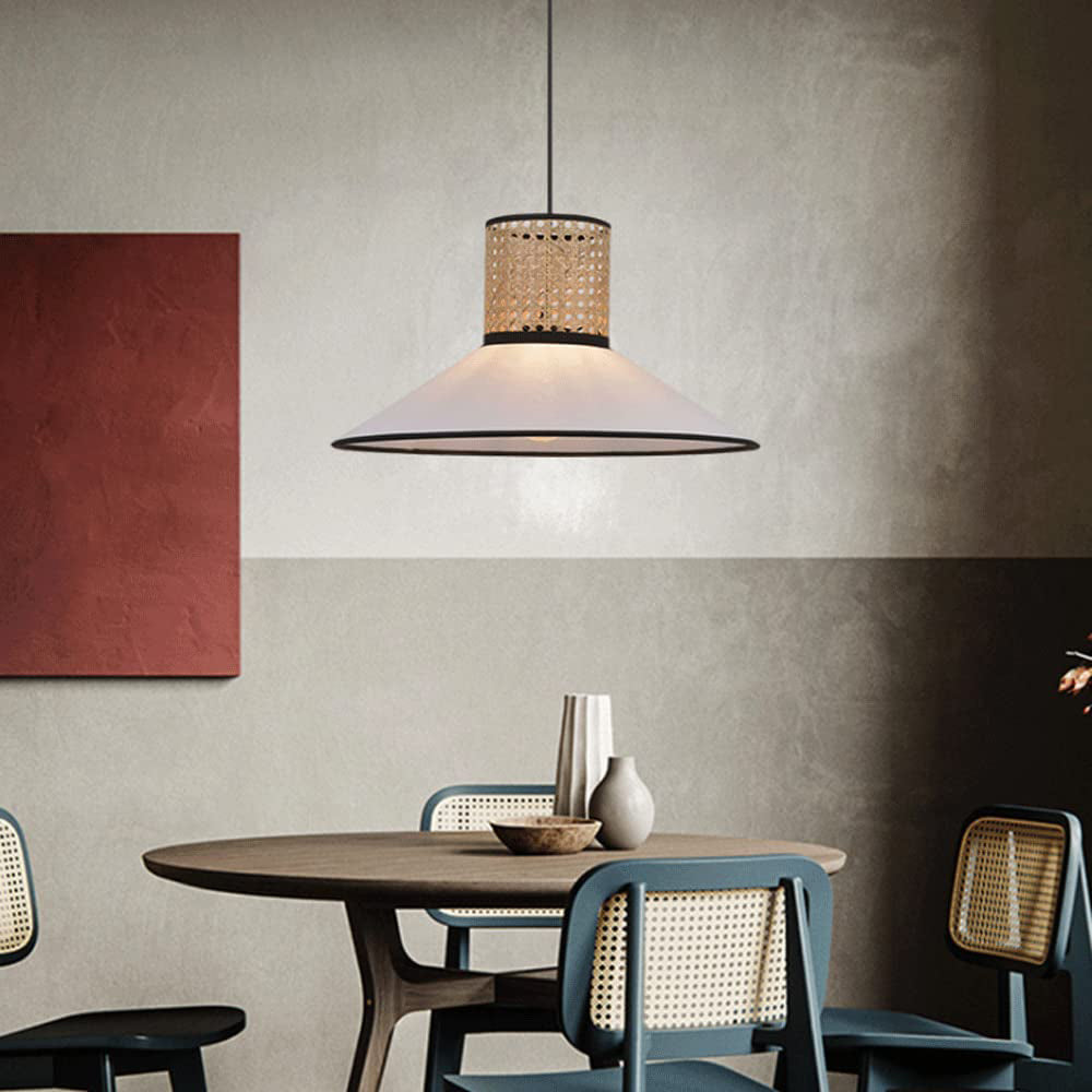 Ritta Modern Rattan/FabricPendant Light, White - Neutral Decor