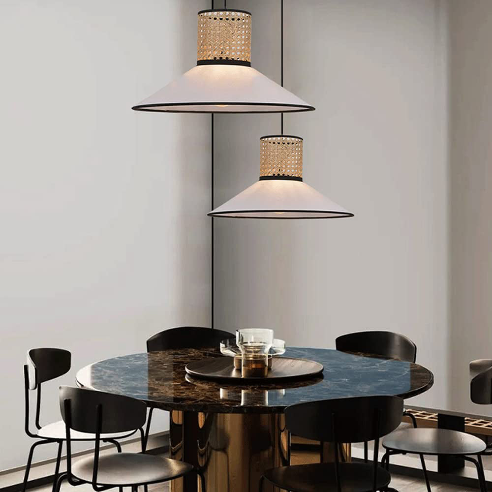 Ritta Modern Rattan/FabricPendant Light, White - Neutral Decor