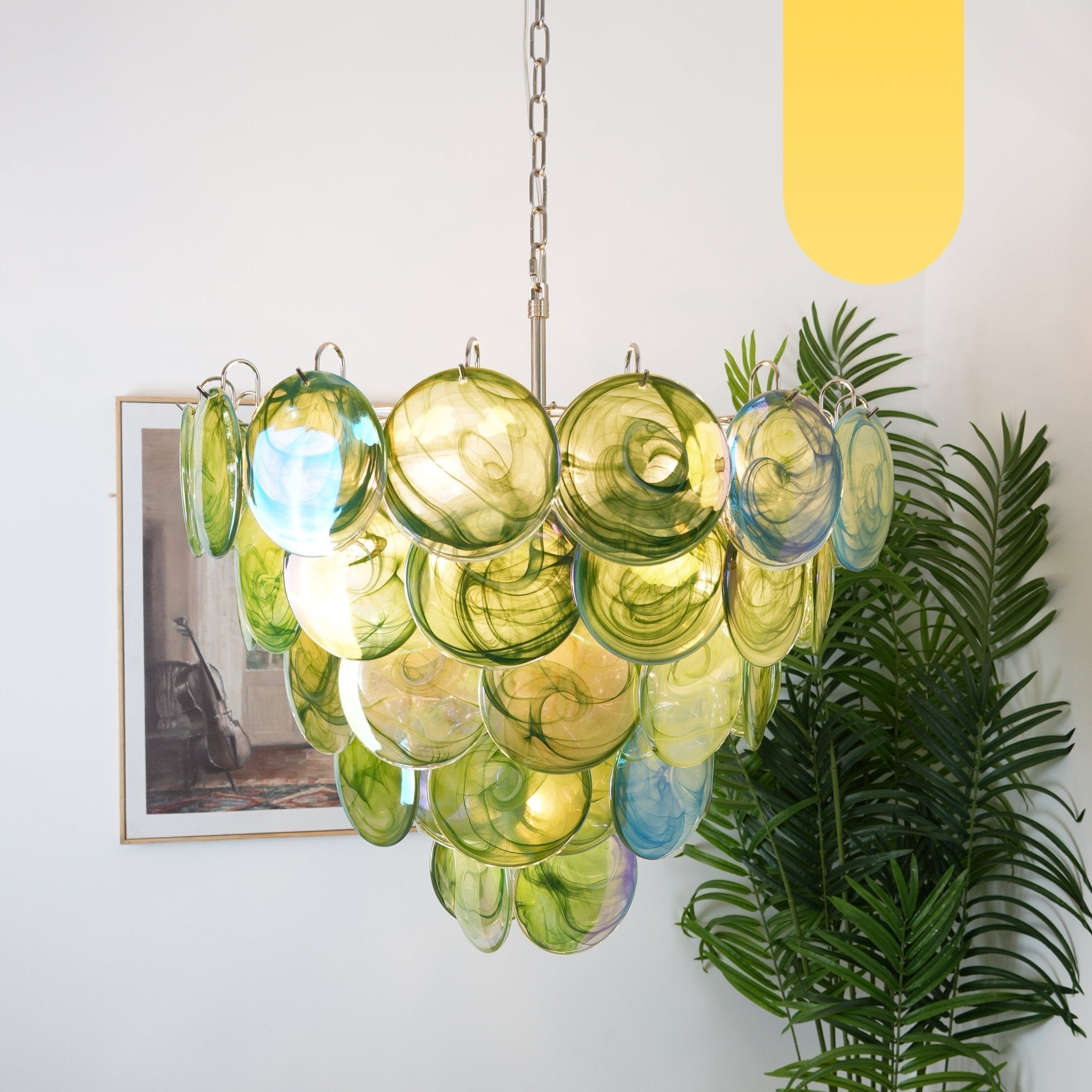 Aurora Chandelier Green Murano Glass Disc Contemporary-Neutral Decor