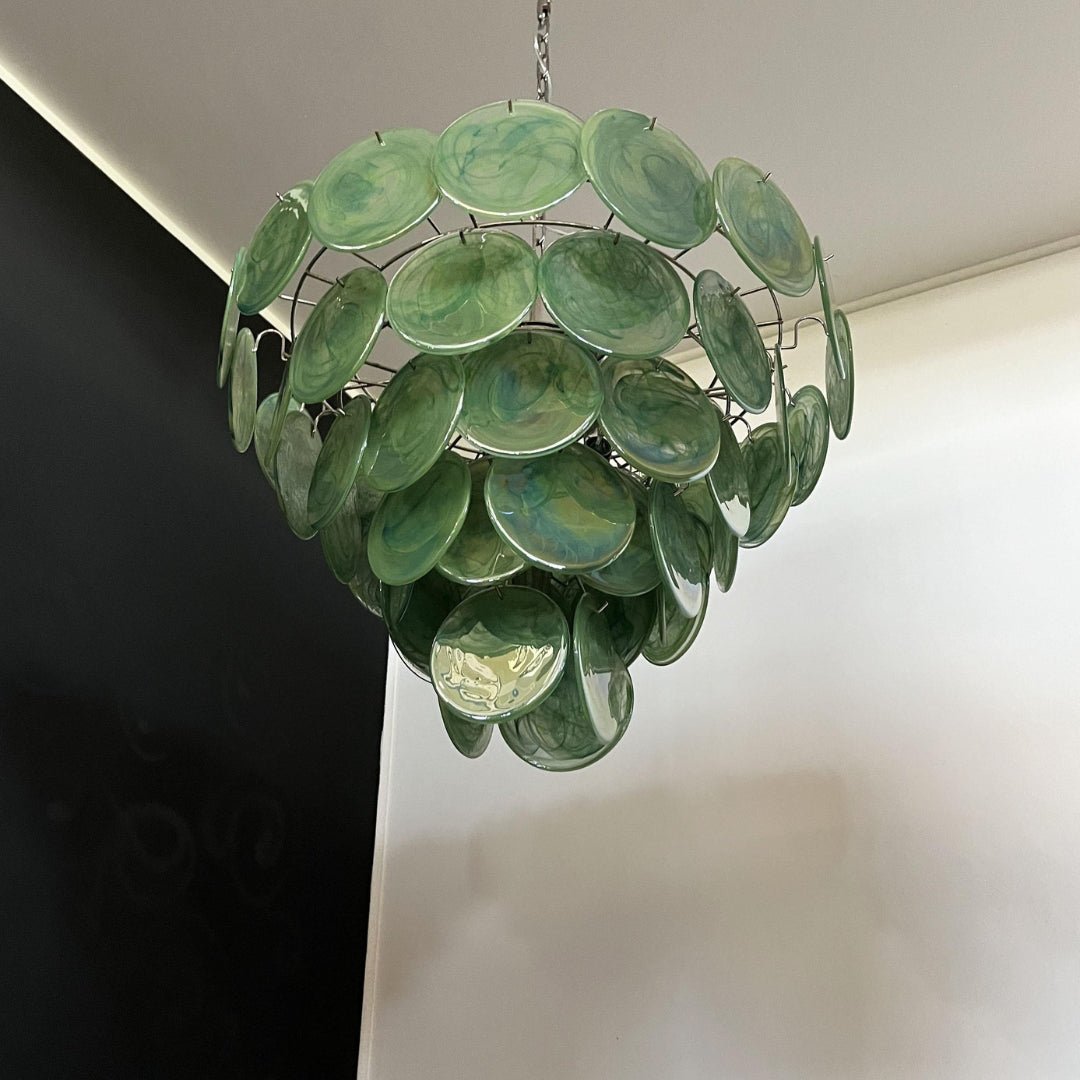 Aurora Chandelier Green Murano Glass Disc Contemporary-Neutral Decor