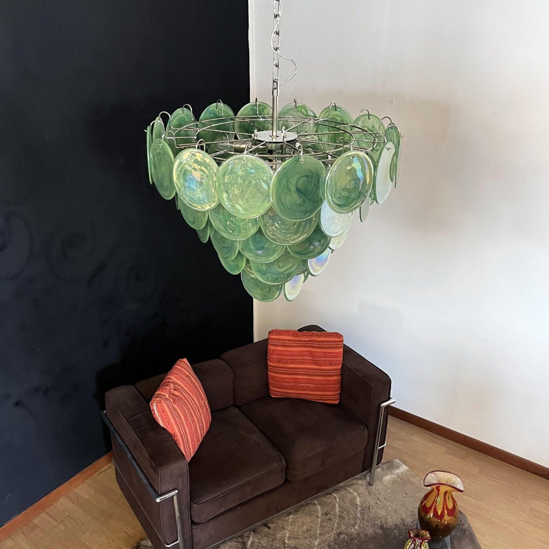 Aurora Chandelier Green Murano Glass Disc Contemporary-Neutral Decor