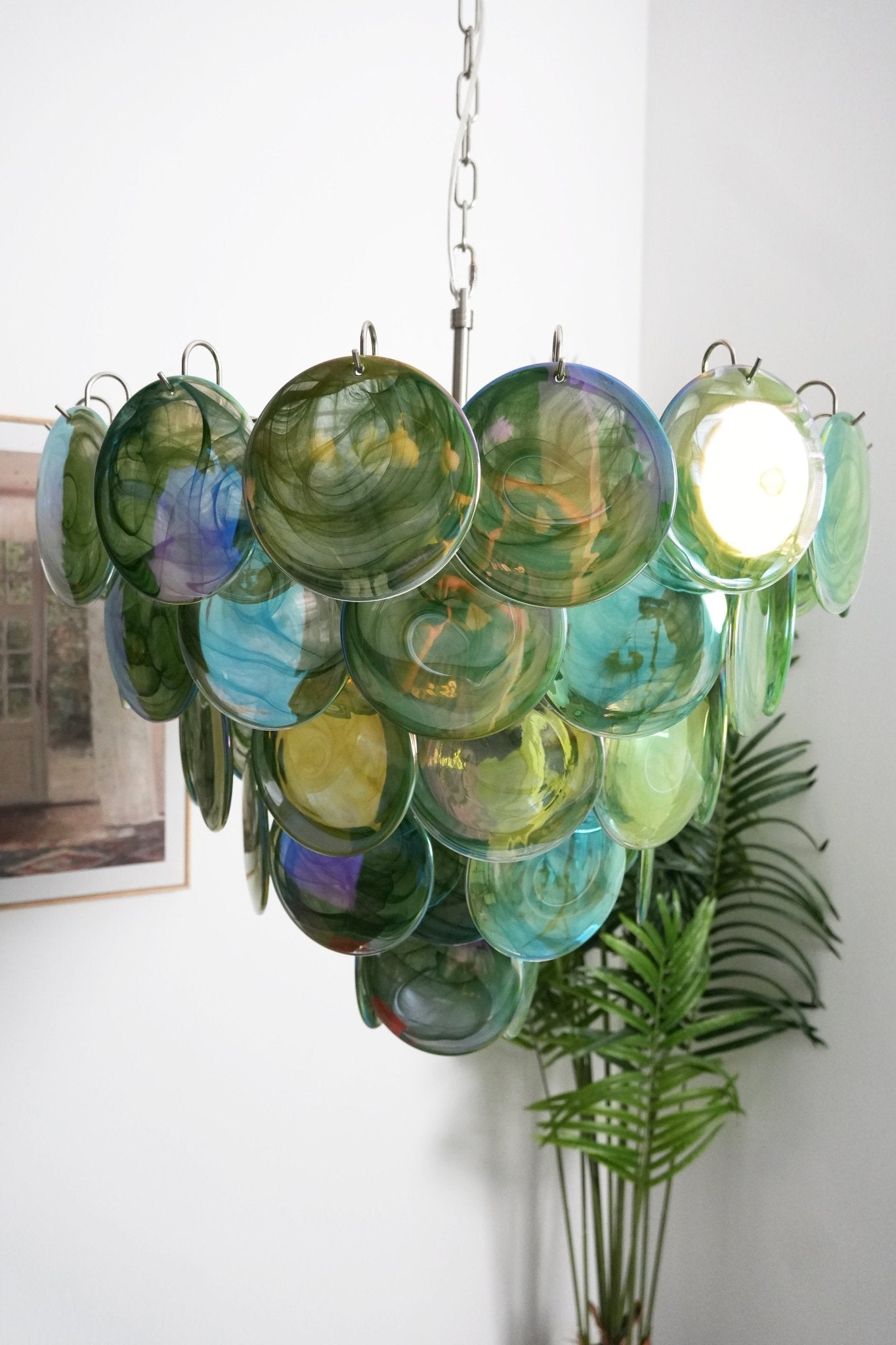 Aurora Chandelier Green Murano Glass Disc Contemporary-Neutral Decor