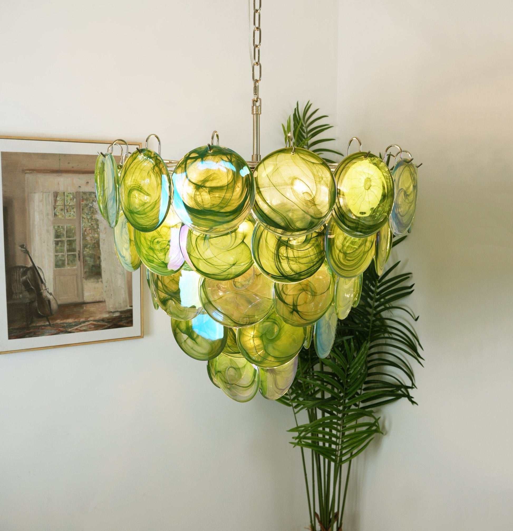 Aurora Chandelier Green Murano Glass Disc Contemporary-Neutral Decor