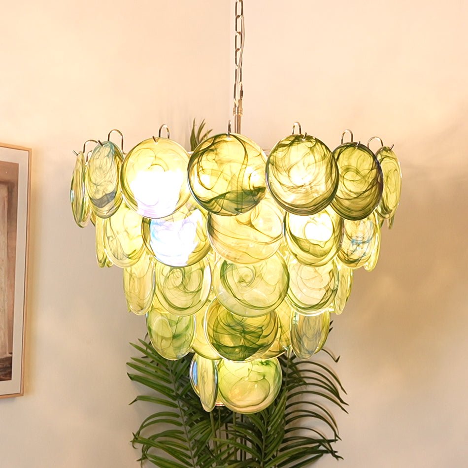 Aurora Chandelier Green Murano Glass Disc Contemporary-Neutral Decor