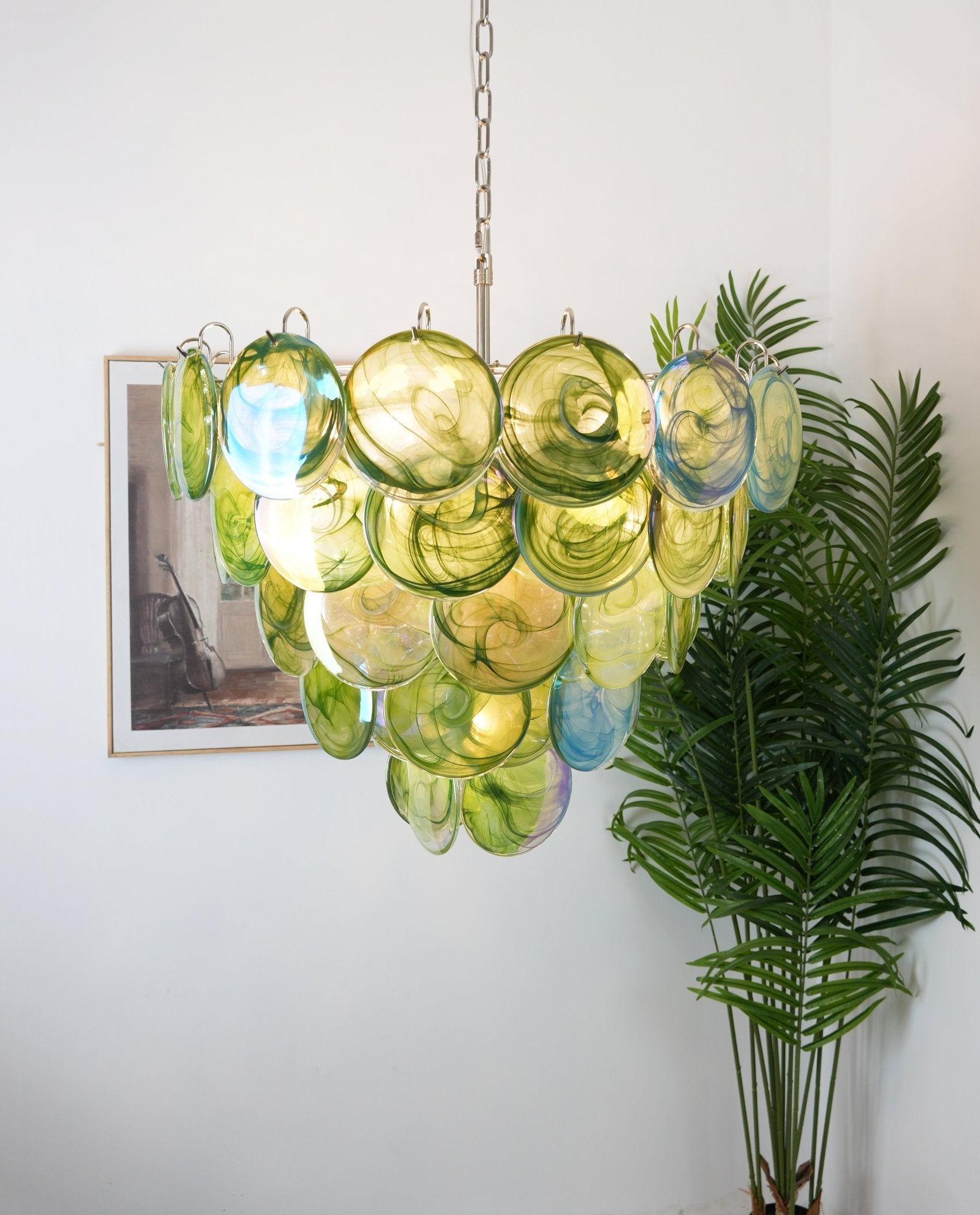 Aurora Chandelier Green Murano Glass Disc Contemporary-Neutral Decor