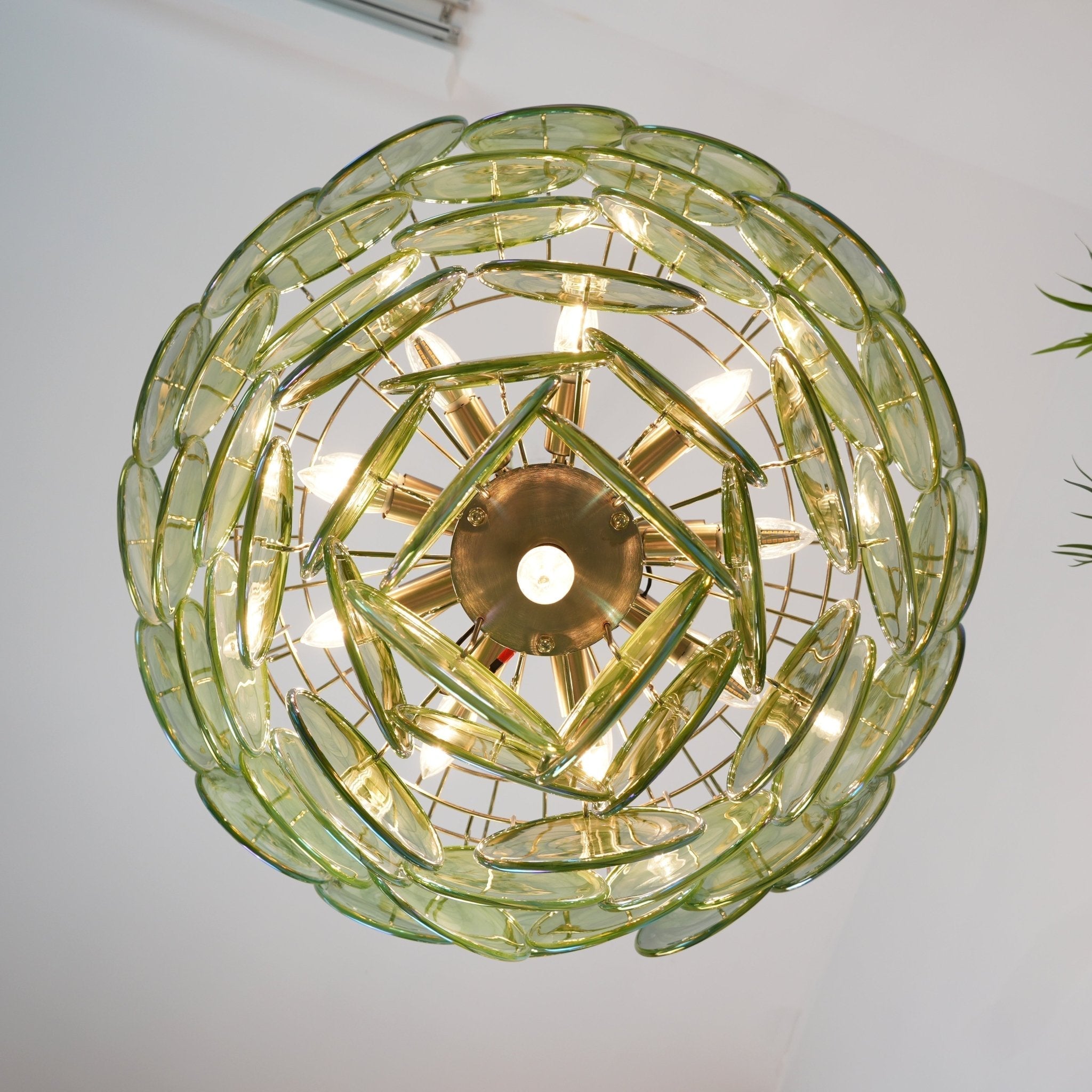 Aurora Chandelier Green Murano Glass Disc Contemporary-Neutral Decor