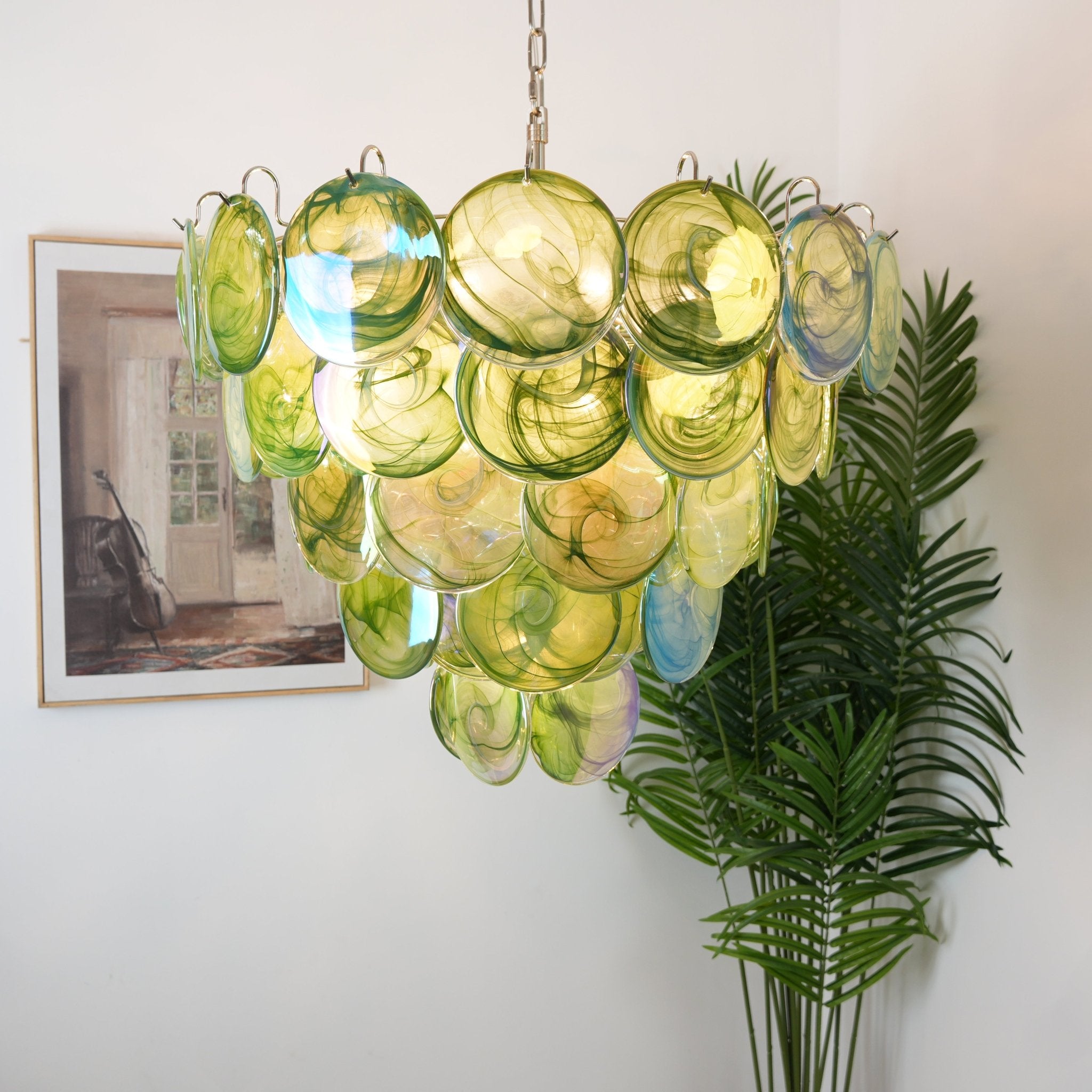 Aurora Chandelier Green Murano Glass Disc Contemporary-Neutral Decor