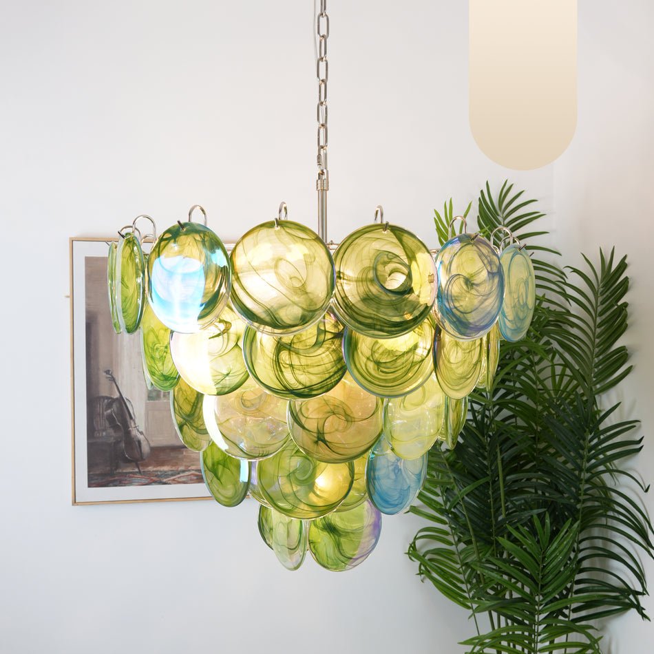Aurora Chandelier Green Murano Glass Disc Contemporary-Neutral Decor