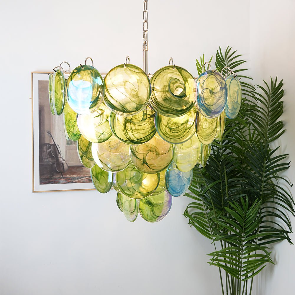 Aurora Chandelier Green Murano Glass Disc Contemporary-Neutral Decor