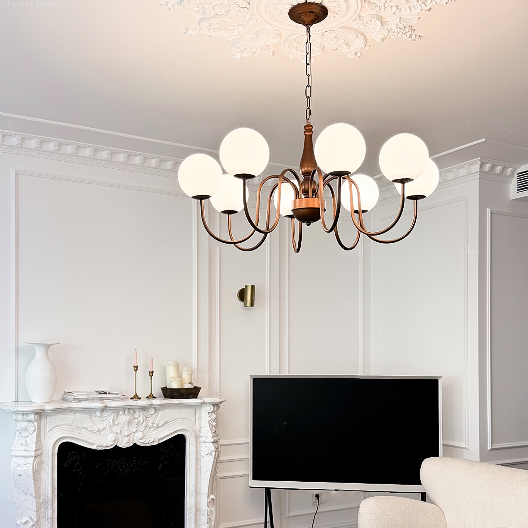 Grelor Chandelier Copper & Glass Grove Ball-Neutral Decor