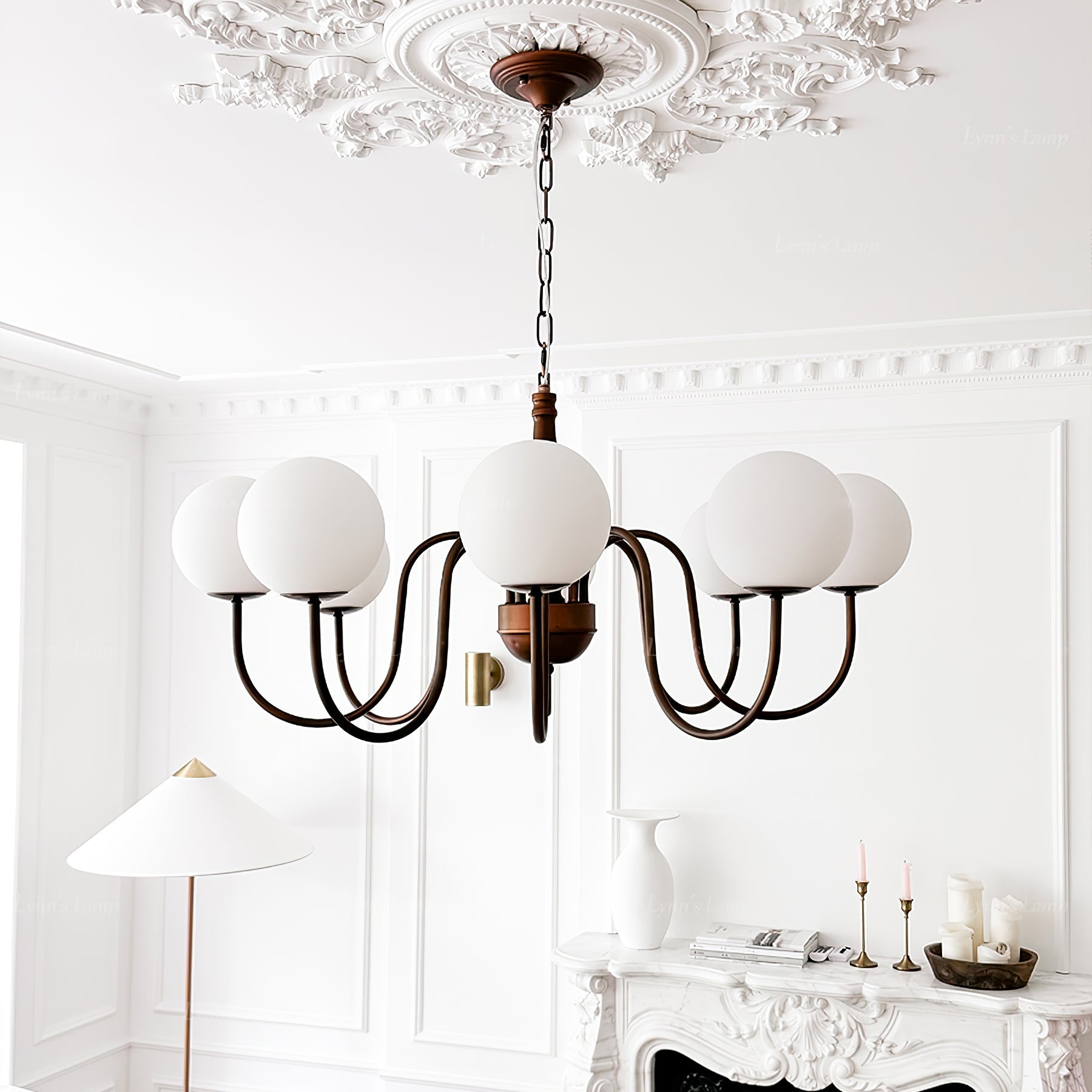 Grelor Chandelier Copper & Glass Grove Ball-Neutral Decor
