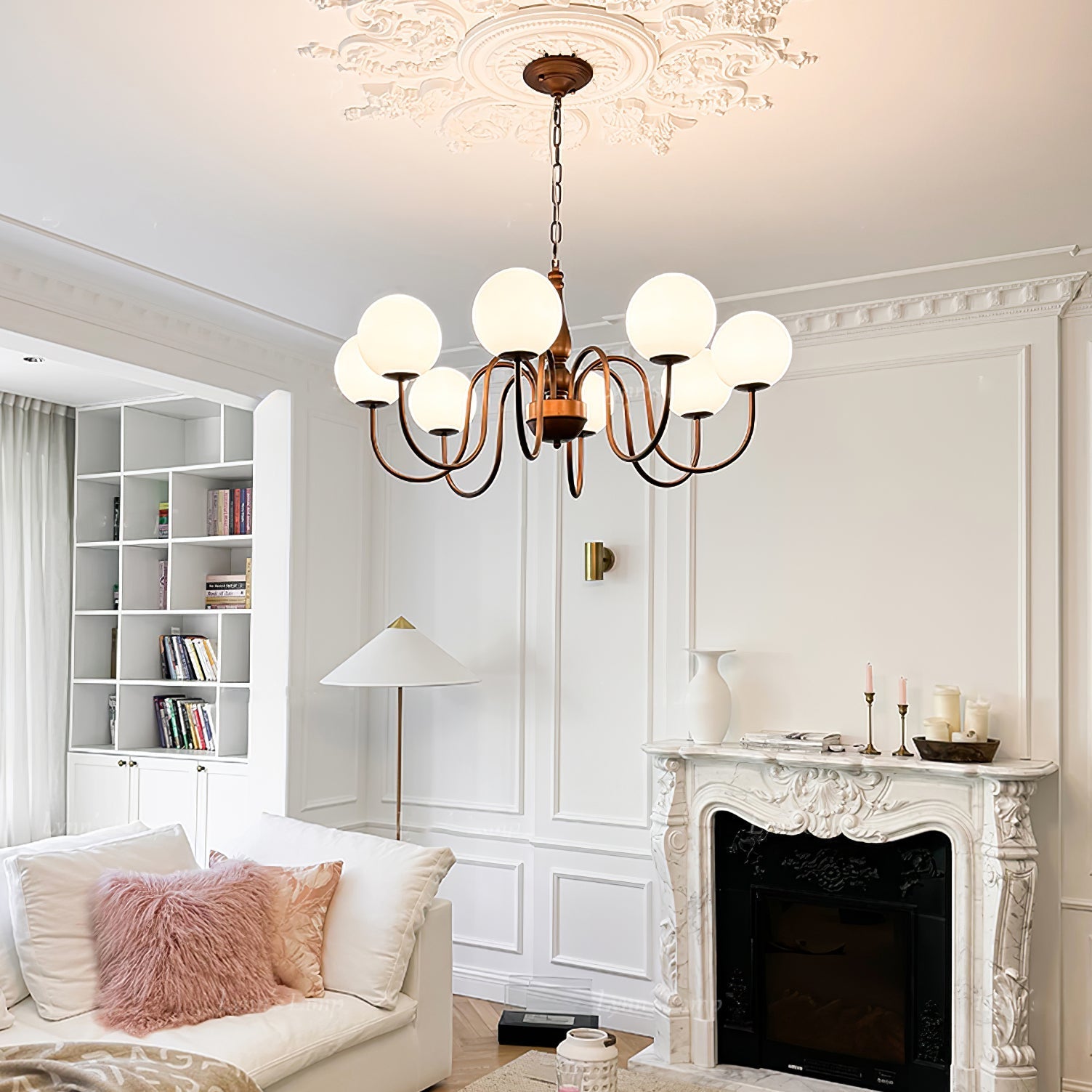 Grelor Chandelier Copper & Glass Grove Ball-Neutral Decor