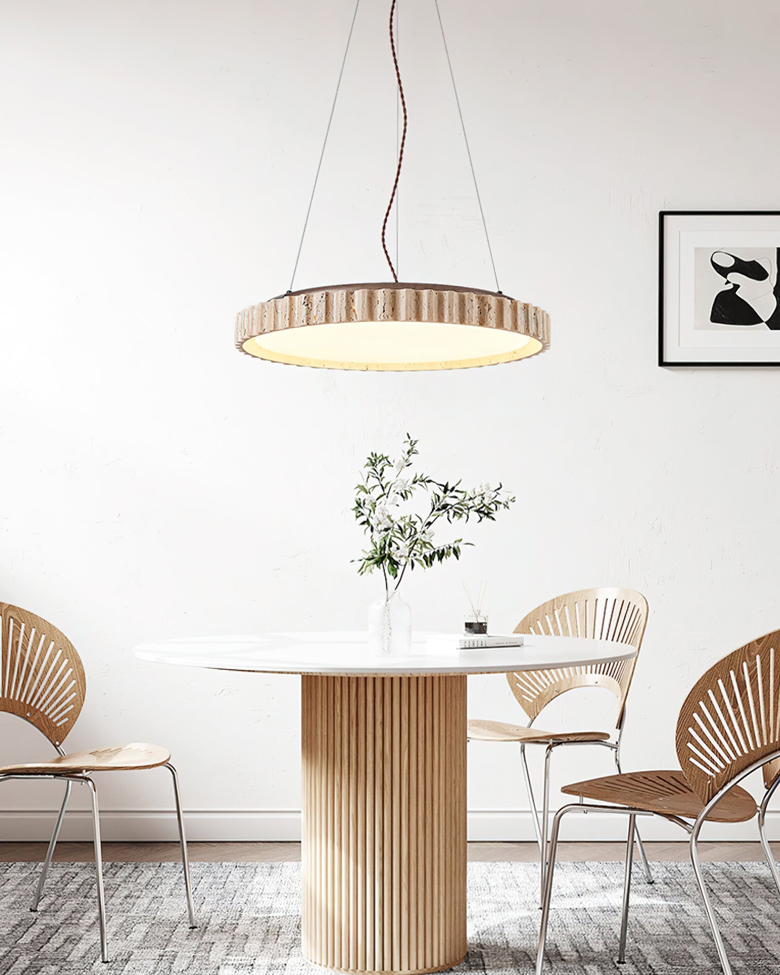 Elvenis Circular Travertine Pendant Light-Neutral Decor