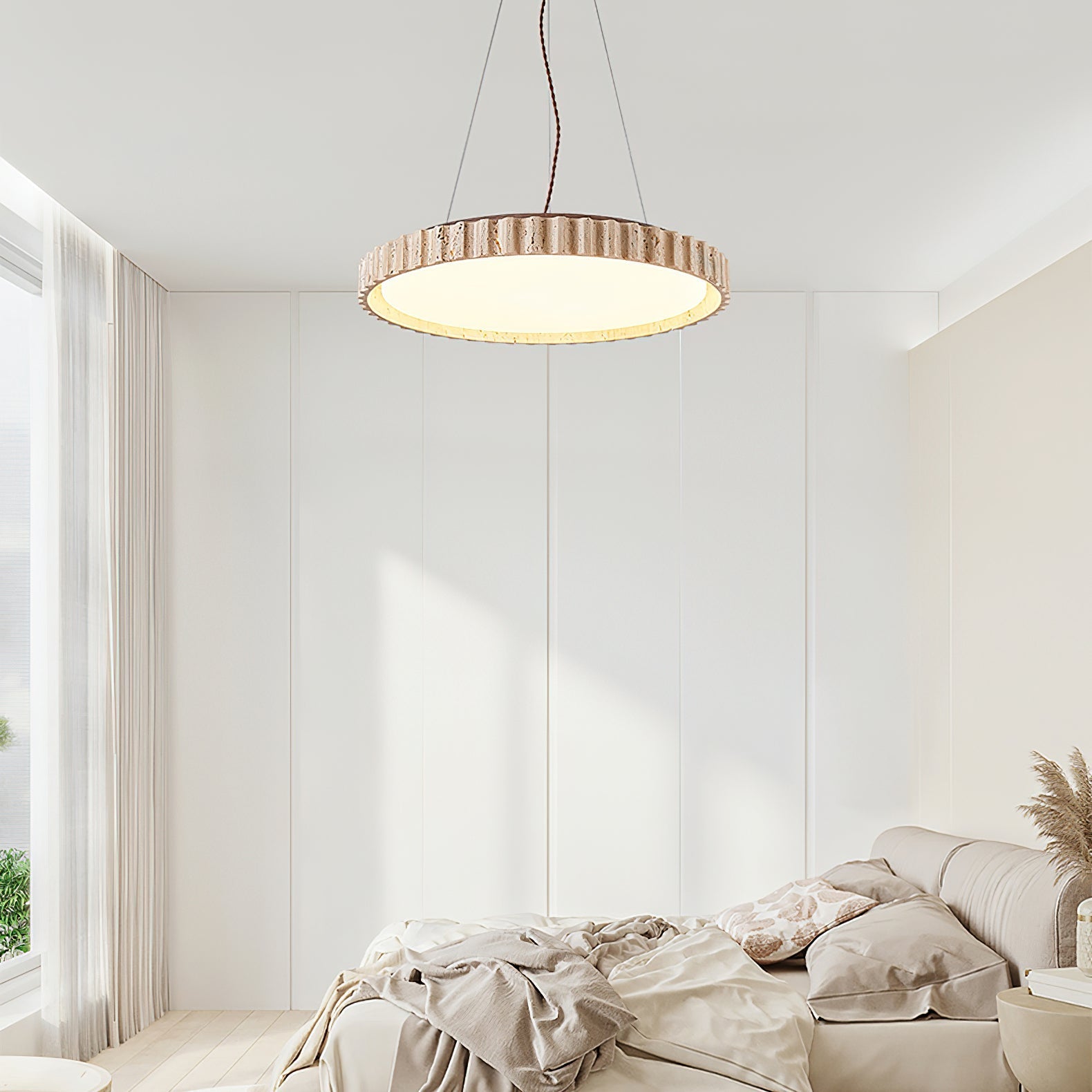 Elvenis Circular Travertine Pendant Light-Neutral Decor