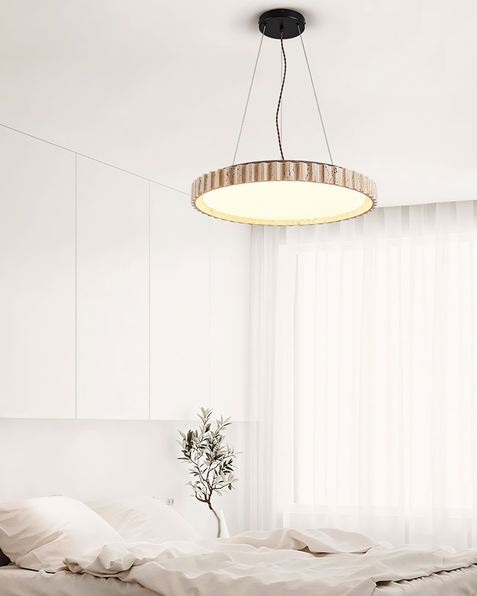 Elvenis Circular Travertine Pendant Light-Neutral Decor