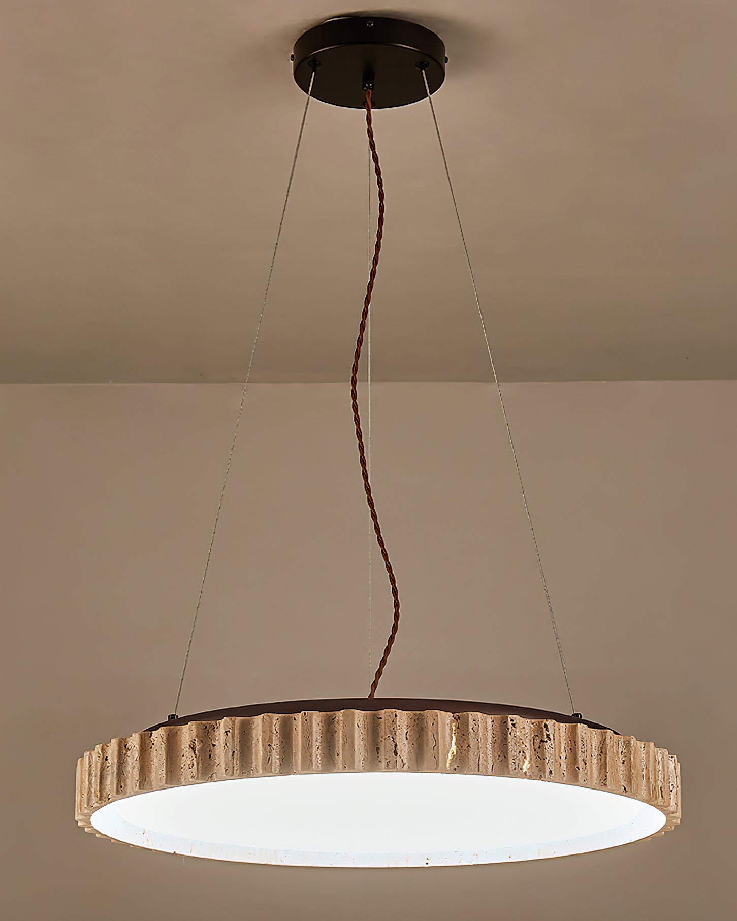 Elvenis Circular Travertine Pendant Light-Neutral Decor