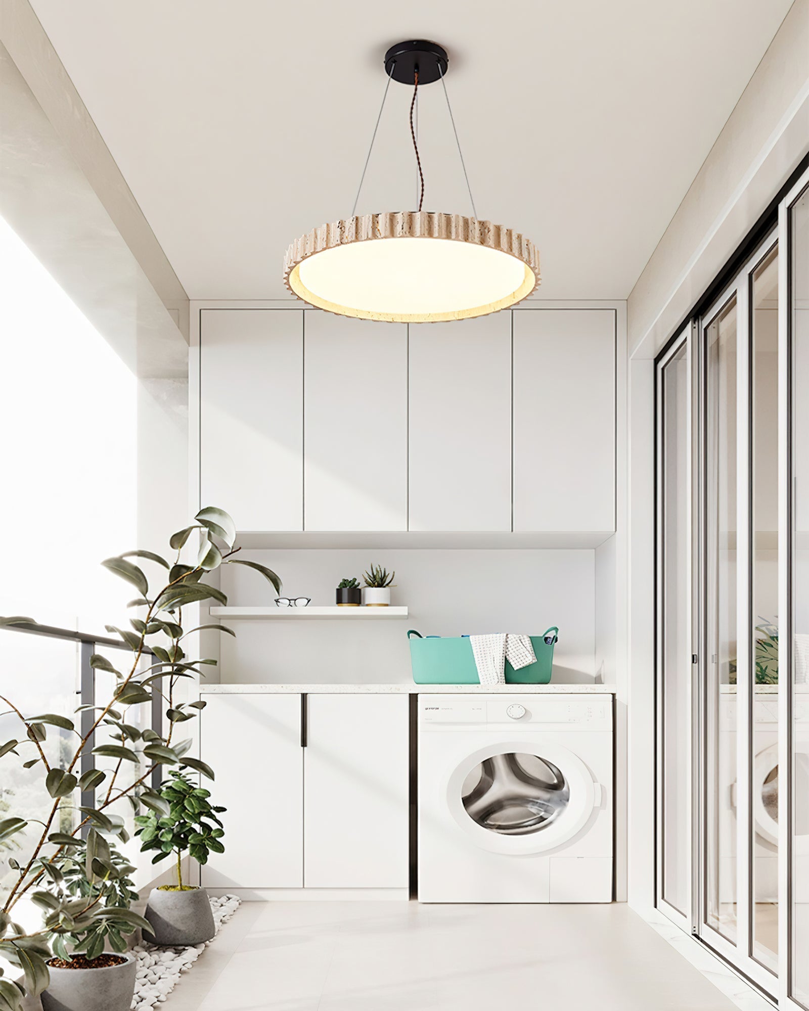 Elvenis Circular Travertine Pendant Light-Neutral Decor