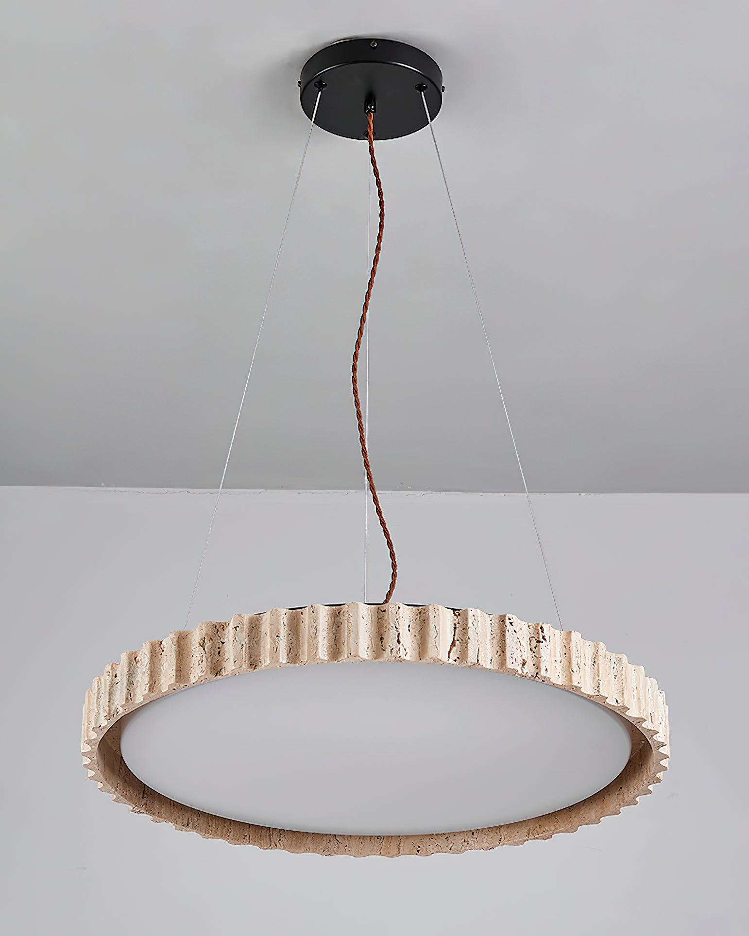 Elvenis Circular Travertine Pendant Light-Neutral Decor
