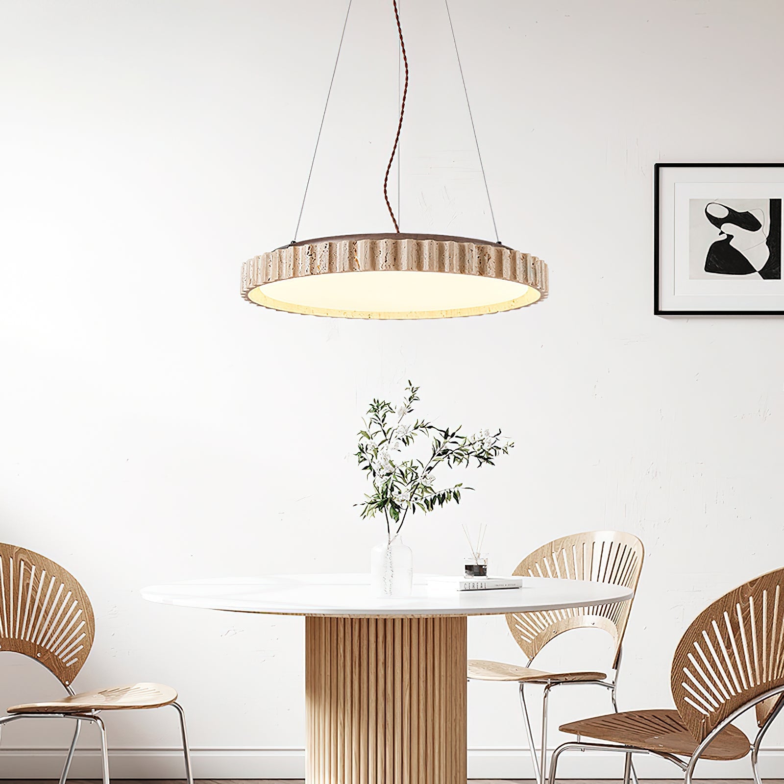 Elvenis Circular Travertine Pendant Light-Neutral Decor