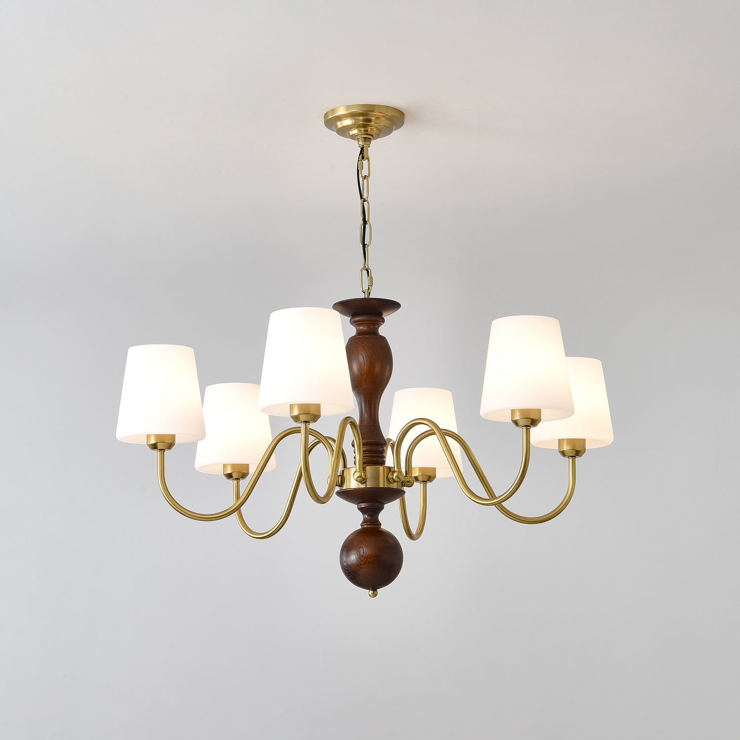 Vivena Chandelier Brass Wood Rustic Vintage-Neutral Decor