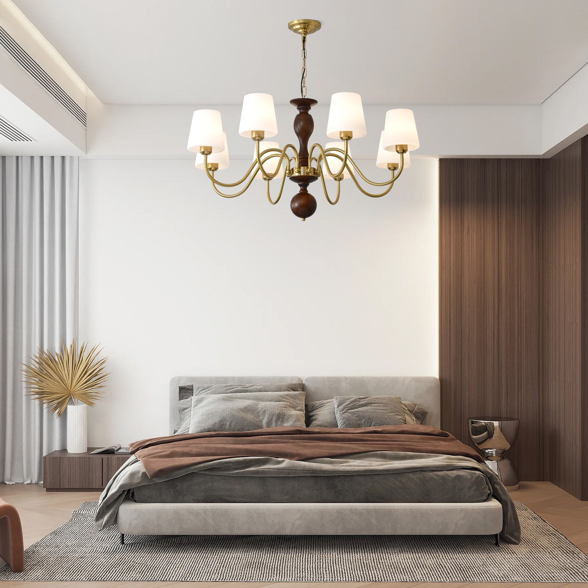 Vivena Chandelier Brass Wood Rustic Vintage-Neutral Decor