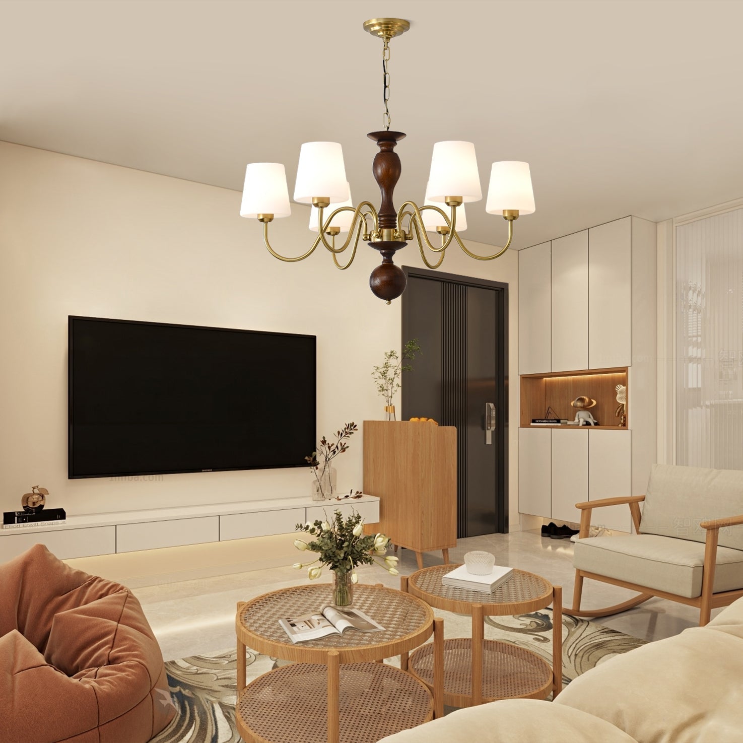 Vivena Chandelier Brass Wood Rustic Vintage-Neutral Decor