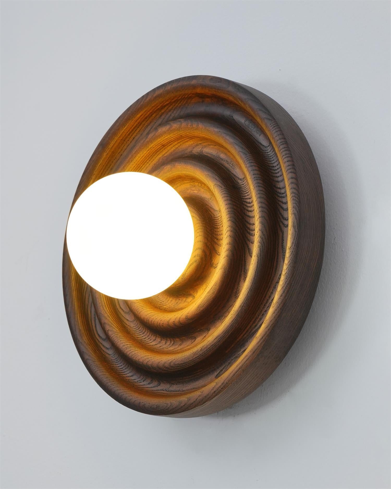Liora Wall Lamp Ripple with Ash Wood Body and Glass Globe Shade-Neutral Decor