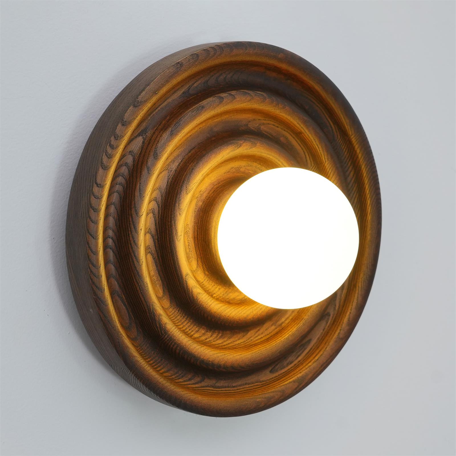 Liora Wall Lamp Ripple with Ash Wood Body and Glass Globe Shade-Neutral Decor