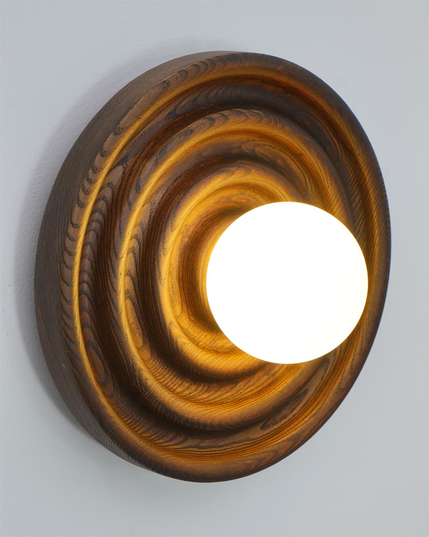 Liora Wall Lamp Ripple with Ash Wood Body and Glass Globe Shade-Neutral Decor