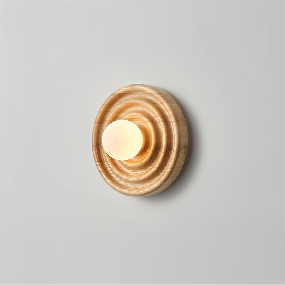 Liora Wall Lamp Ripple with Ash Wood Body and Glass Globe Shade-Neutral Decor
