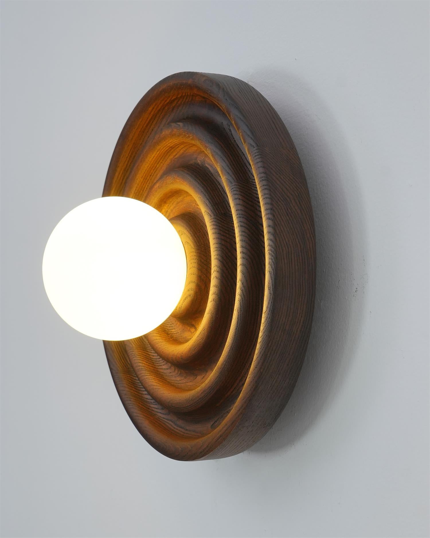 Liora Wall Lamp Ripple with Ash Wood Body and Glass Globe Shade-Neutral Decor