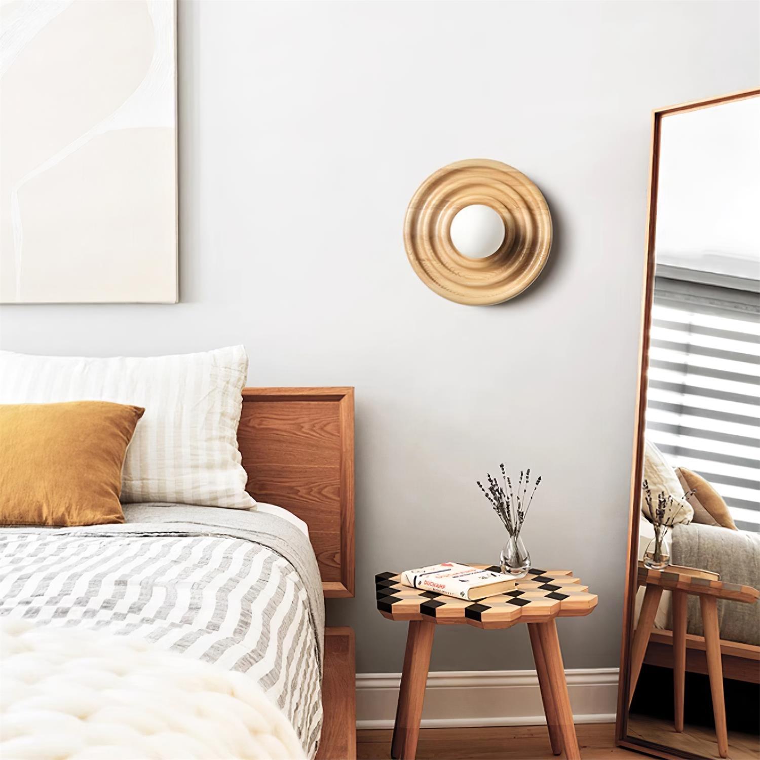 Liora Wall Lamp Ripple with Ash Wood Body and Glass Globe Shade-Neutral Decor